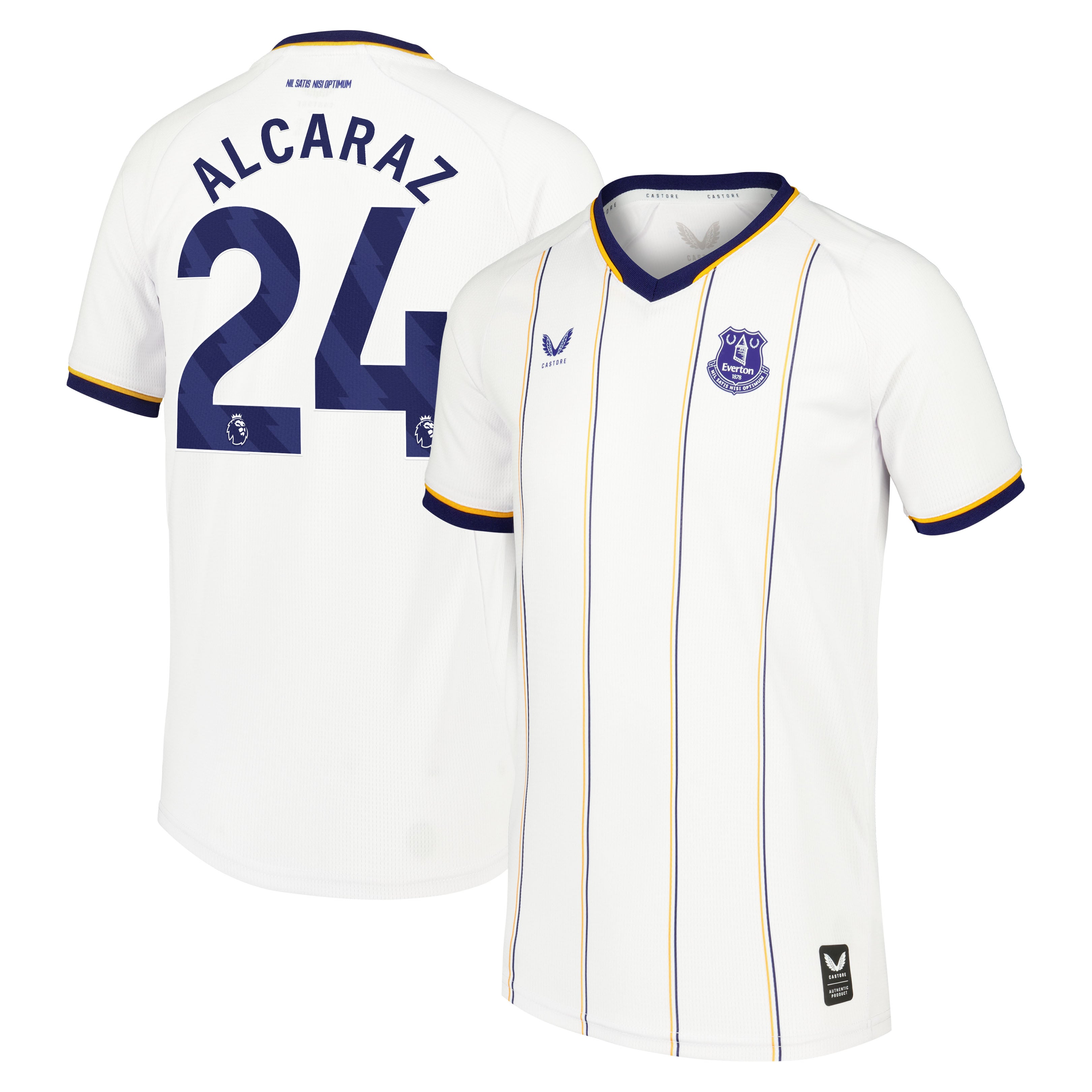 Everton Castore Away Replica Shirt 2026-27 - Kids with Alcaraz 24 printing