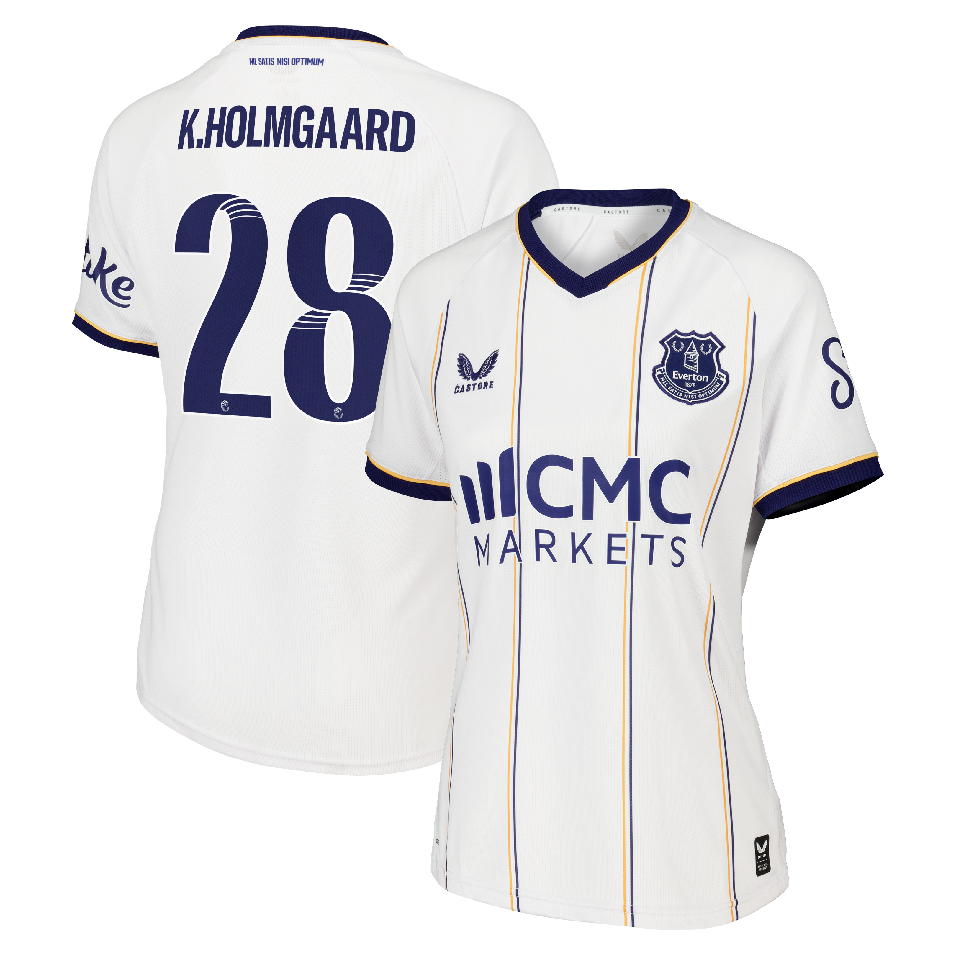 Everton WSL Castore Away Replica Shirt 2026-27 - Womens with K.Holmgaard 28 printing
