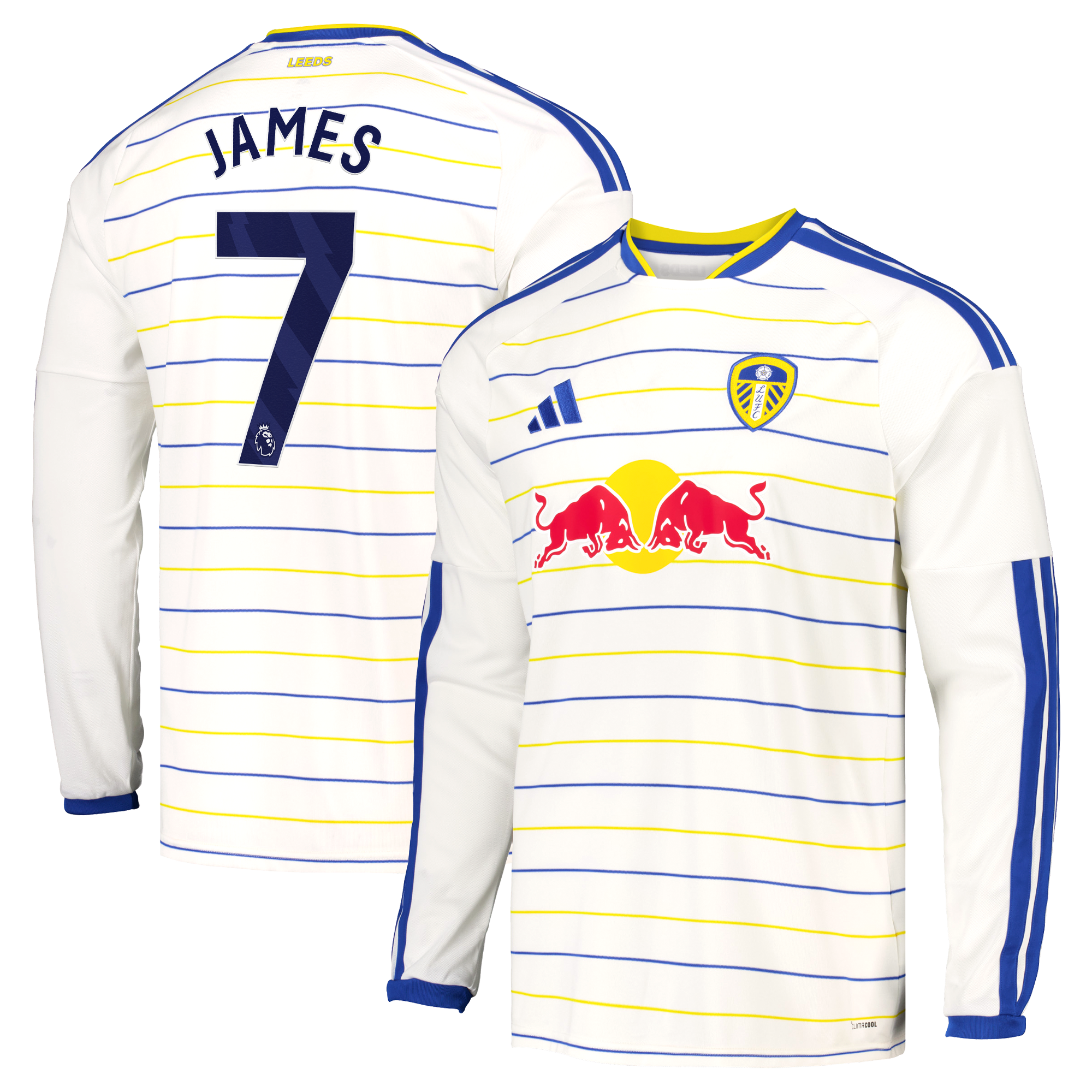 Leeds United adidas Home Shirt 2026-27 - Long Sleeve with James 7 printing
