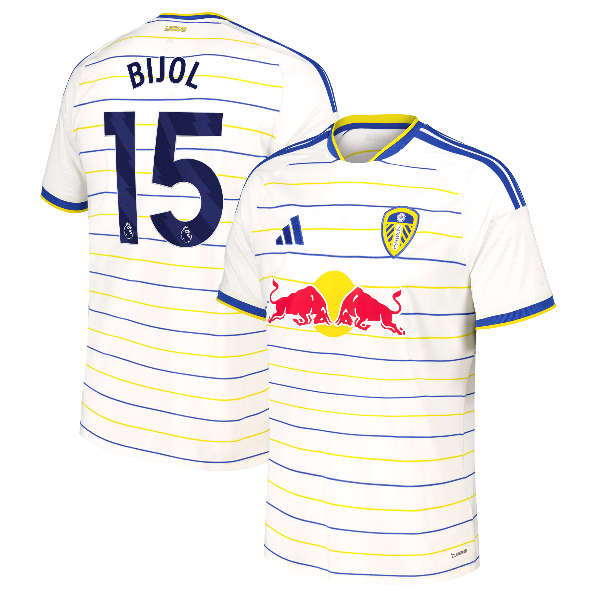 Leeds United adidas Home Shirt 2026-27 with Bijol 15 printing
