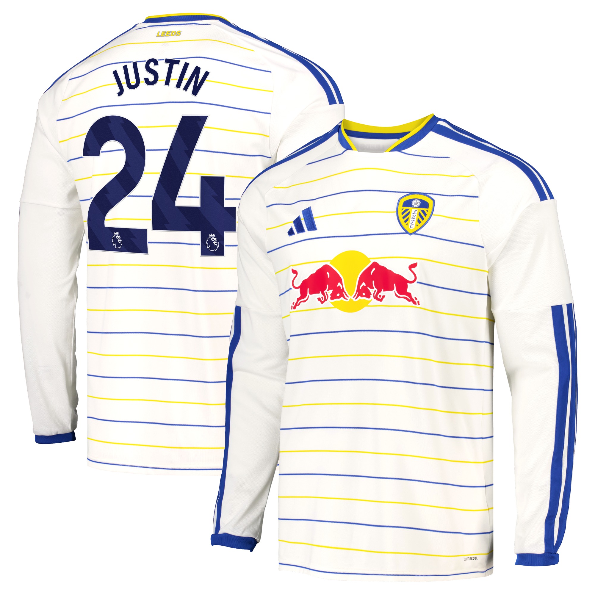 Leeds United adidas Home Shirt 2026-27 - Long Sleeve with Justin 24 printing