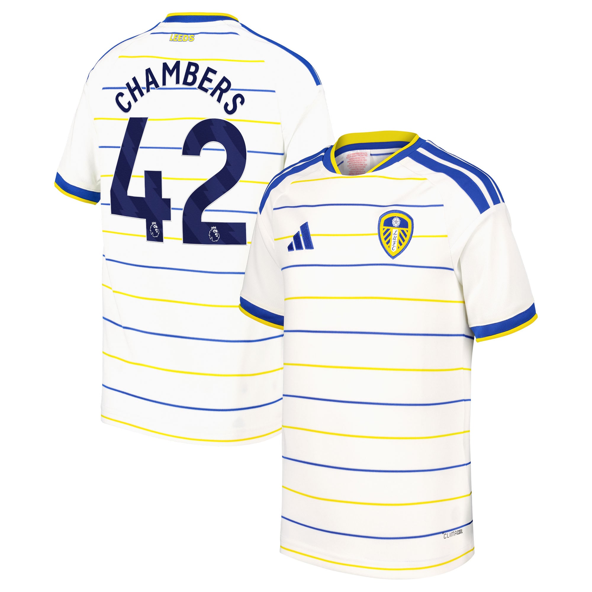 Leeds United adidas Home Shirt 2026-27 - Kids with Chambers 42 printing, , rebel_hi-res