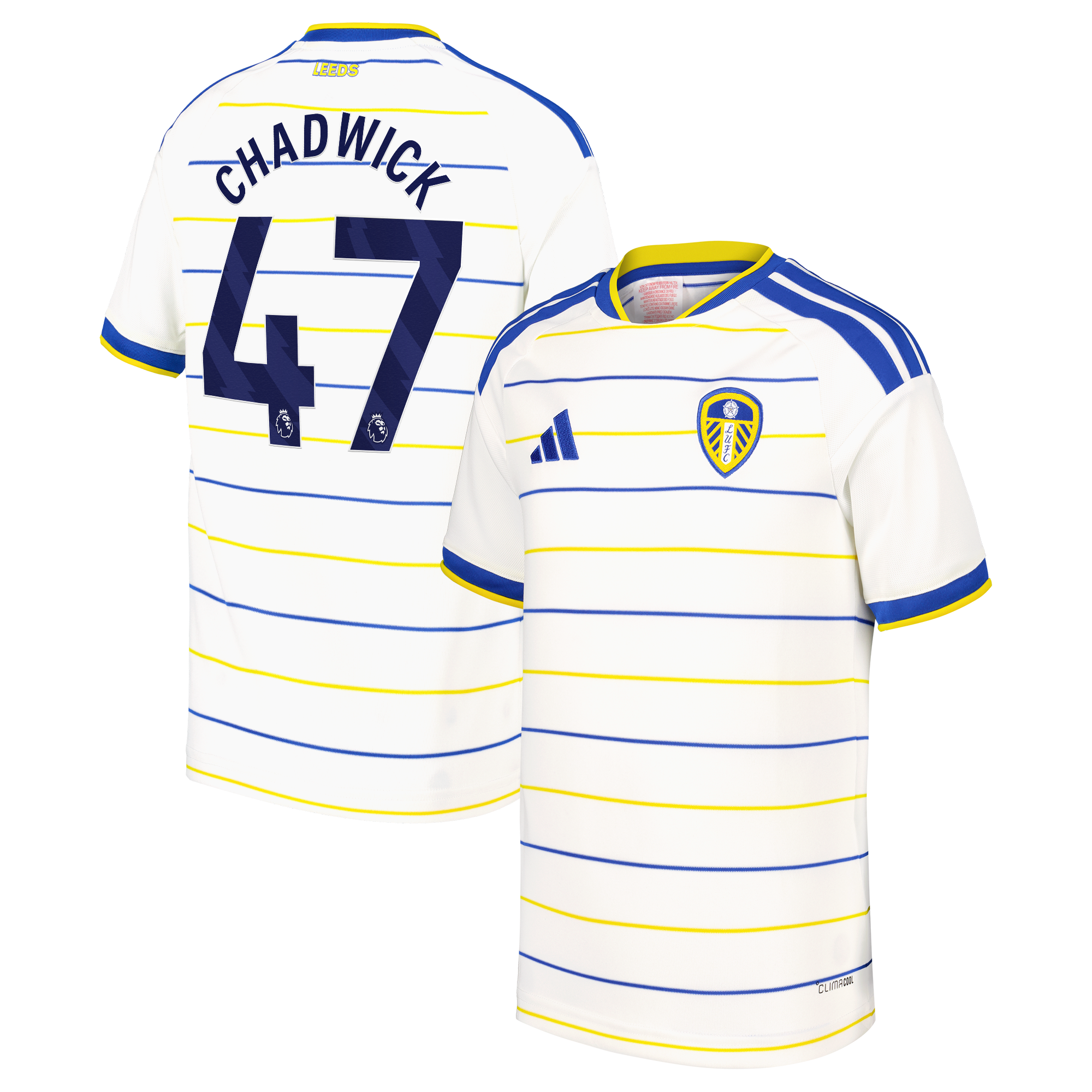 Leeds United adidas Home Shirt 2026-27 - Kids with Chadwick 47 printing, , rebel_hi-res