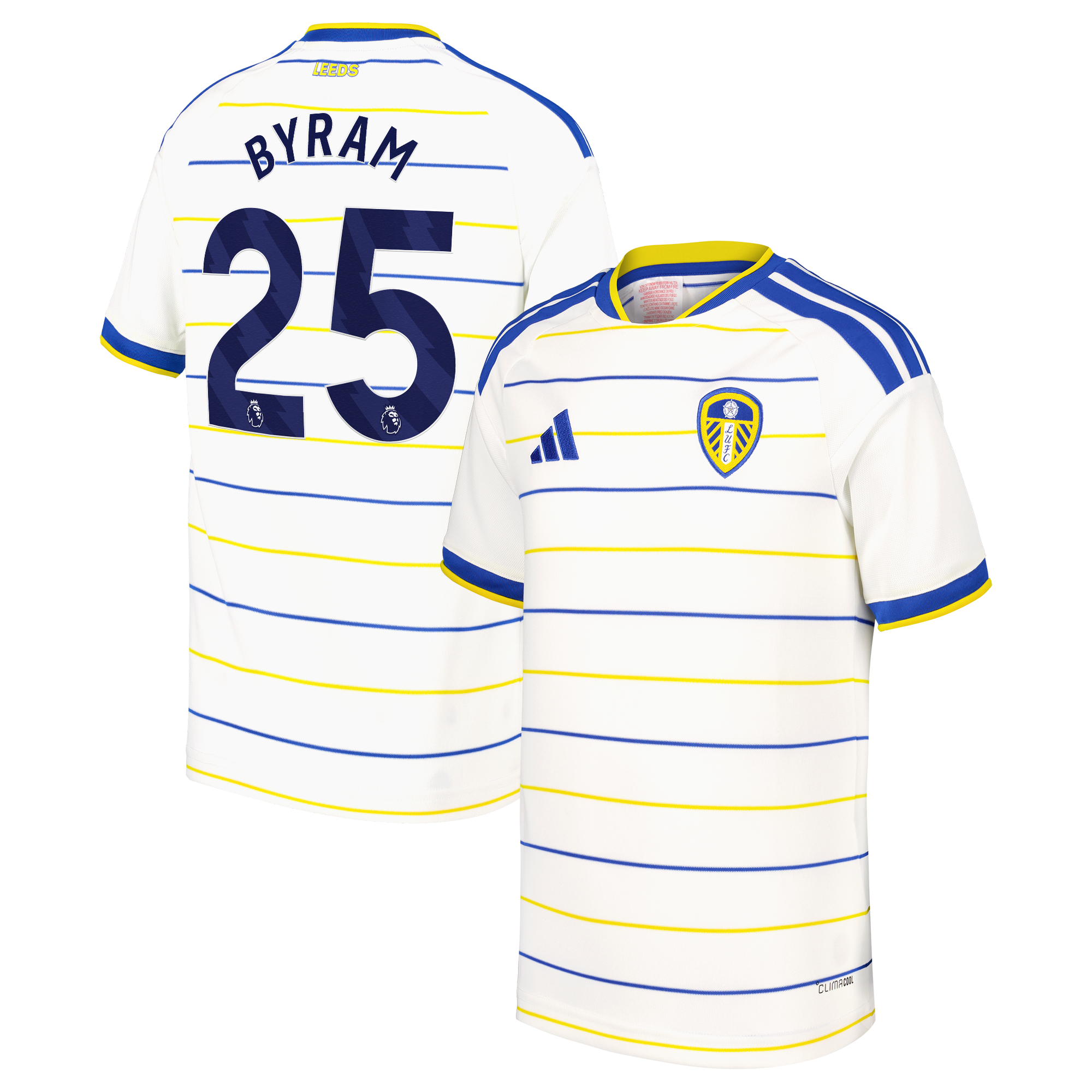 Leeds United adidas Home Shirt 2026-27 - Kids with Byram 25 printing, , rebel_hi-res