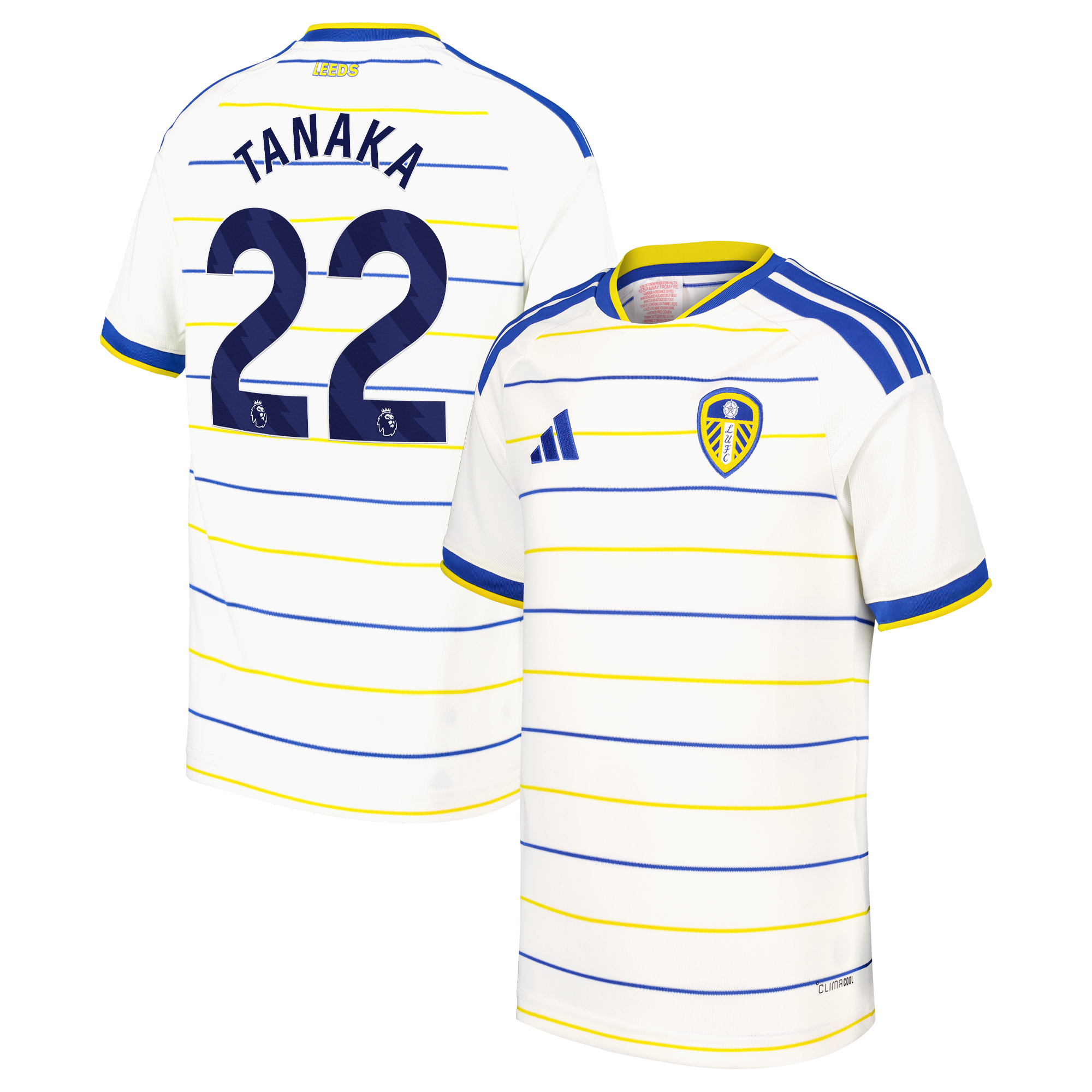 Leeds United adidas Home Shirt 2026-27 - Kids with Tanaka 22 printing, , rebel_hi-res