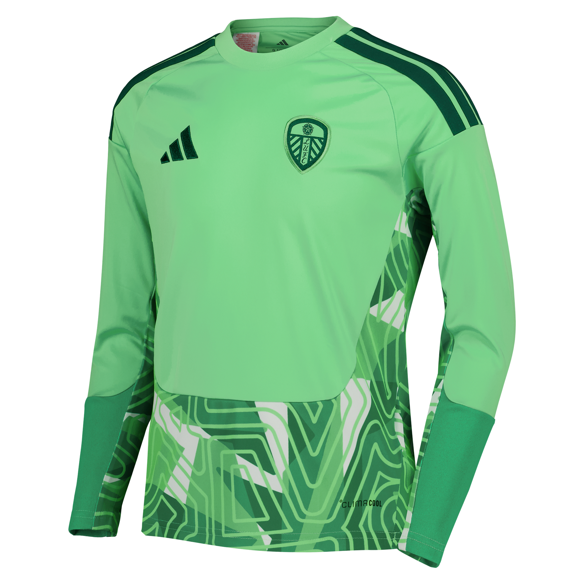 Leeds United adidas Goalkeeper Shirt 2026-27 - Long Sleeve - Kids with Cairns 21 Cup printing, , rebel_hi-res