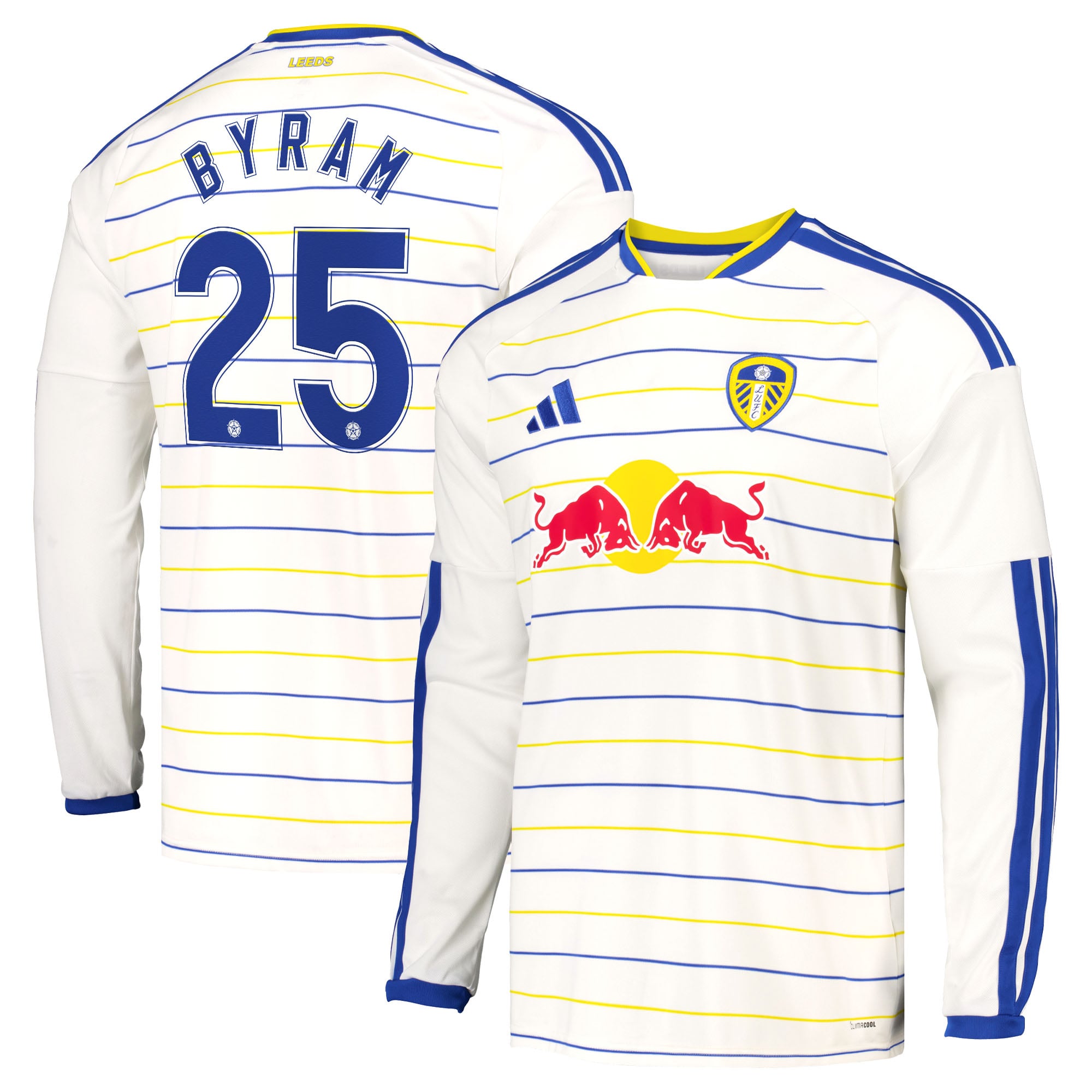 Leeds United adidas Home Shirt 2026-27 - Long Sleeve with Byram 25 Cup printing, , rebel_hi-res