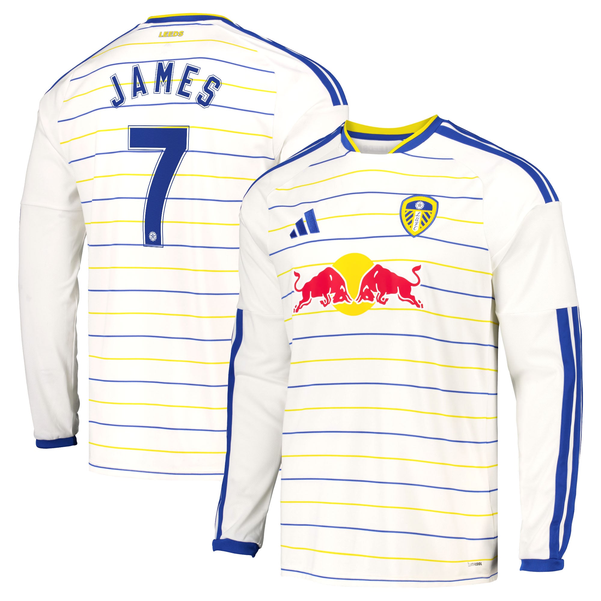 Leeds United adidas Home Shirt 2026-27 - Long Sleeve with James 7 Cup printing, , rebel_hi-res