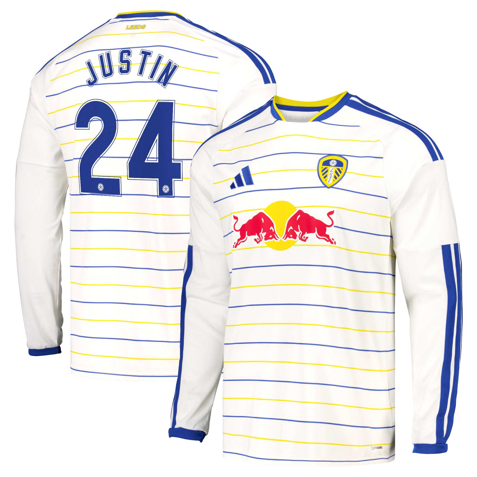 Leeds United adidas Home Shirt 2026-27 - Long Sleeve with Justin 24 Cup printing, , rebel_hi-res