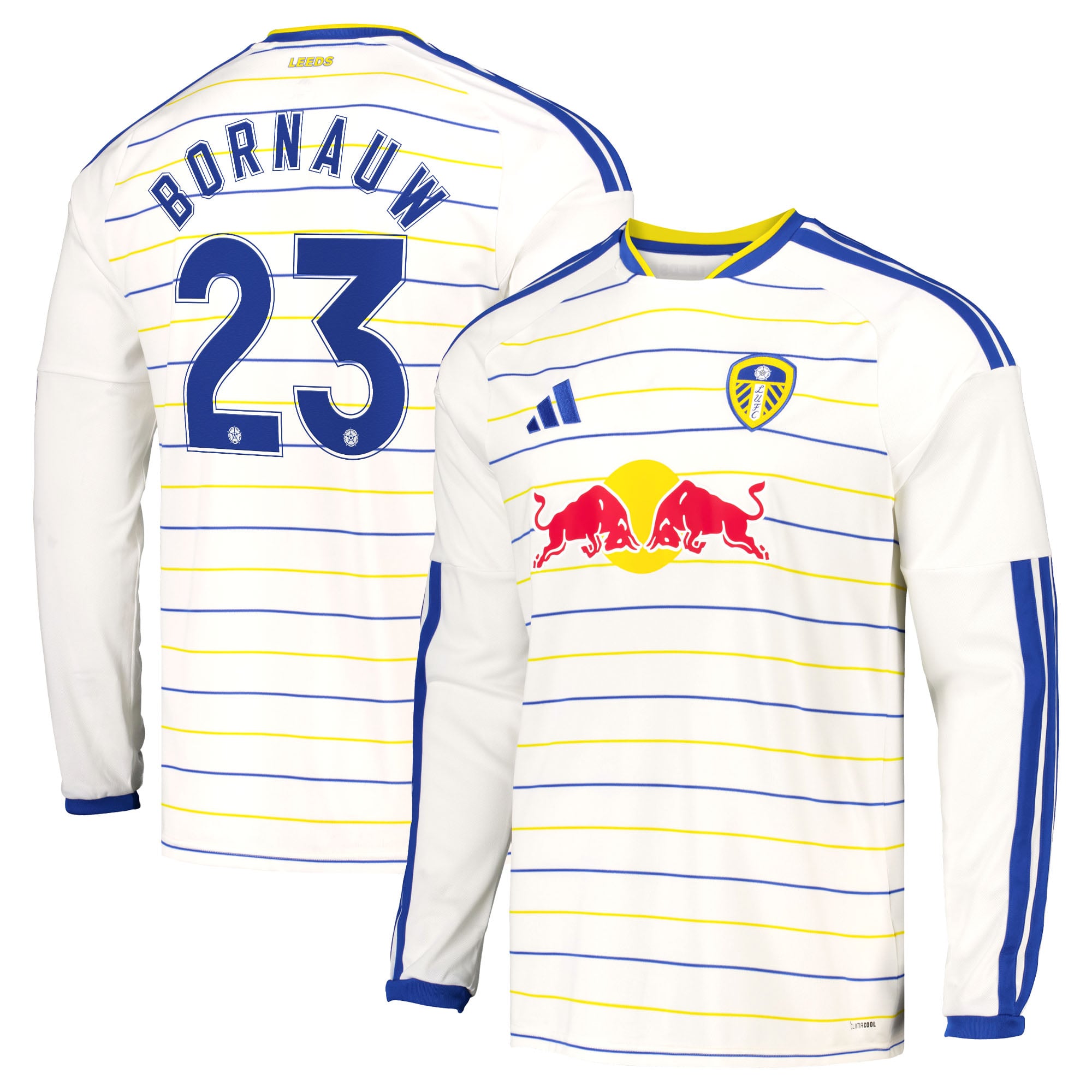 Leeds United adidas Home Shirt 2026-27 - Long Sleeve with Bornauw 23 Cup printing, , rebel_hi-res