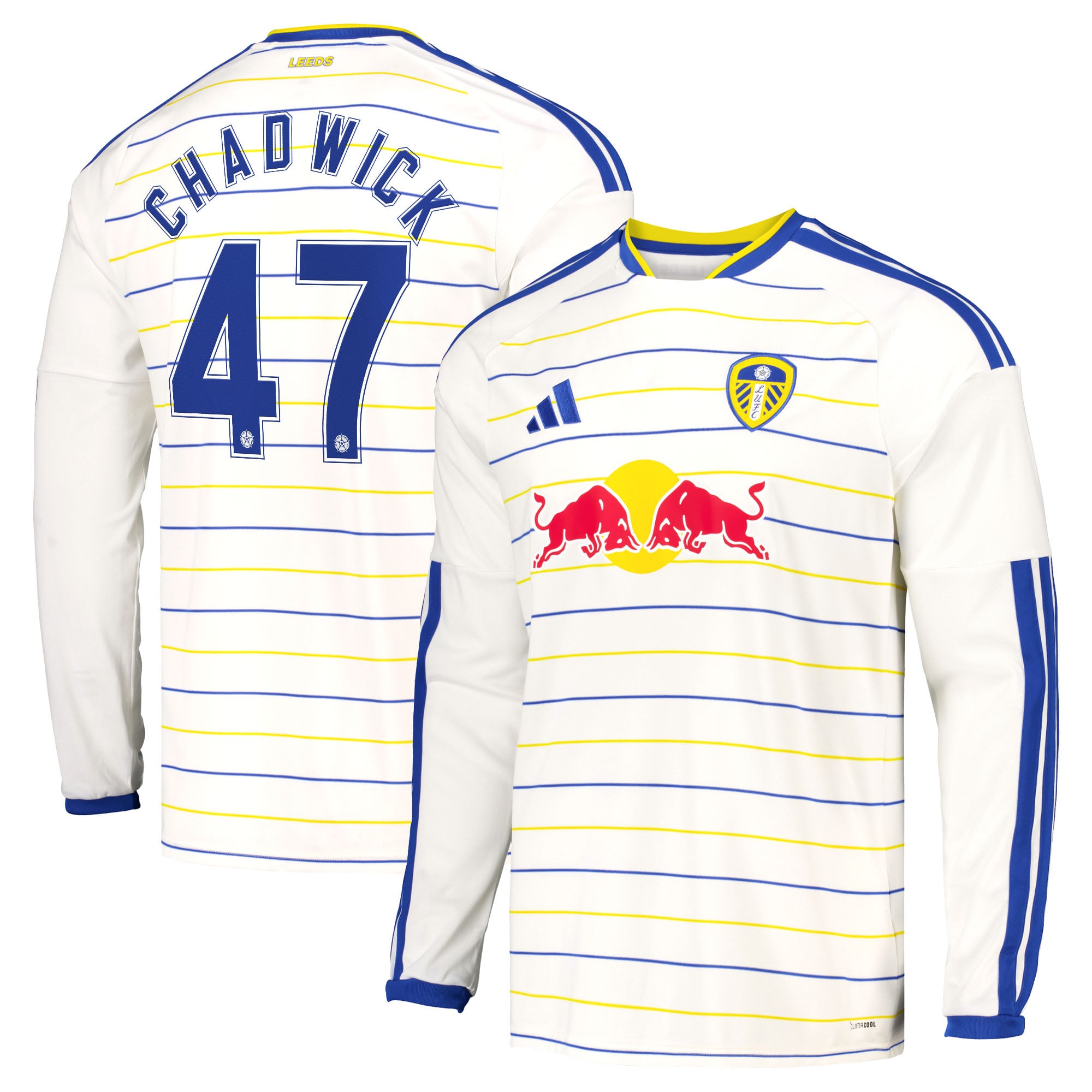 Leeds United adidas Home Shirt 2026-27 - Long Sleeve with Chadwick 47 Cup printing, , rebel_hi-res