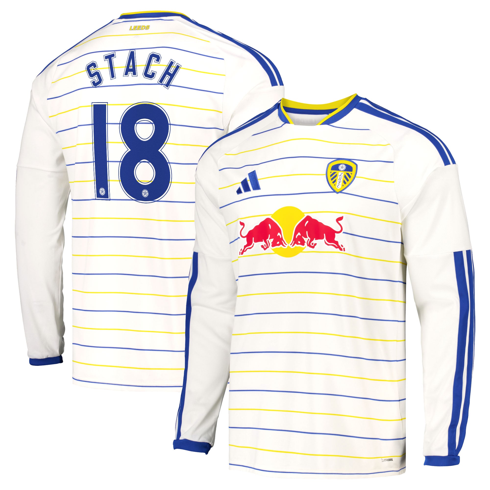 Leeds United adidas Home Shirt 2026-27 - Long Sleeve with Stach 18 Cup printing, , rebel_hi-res