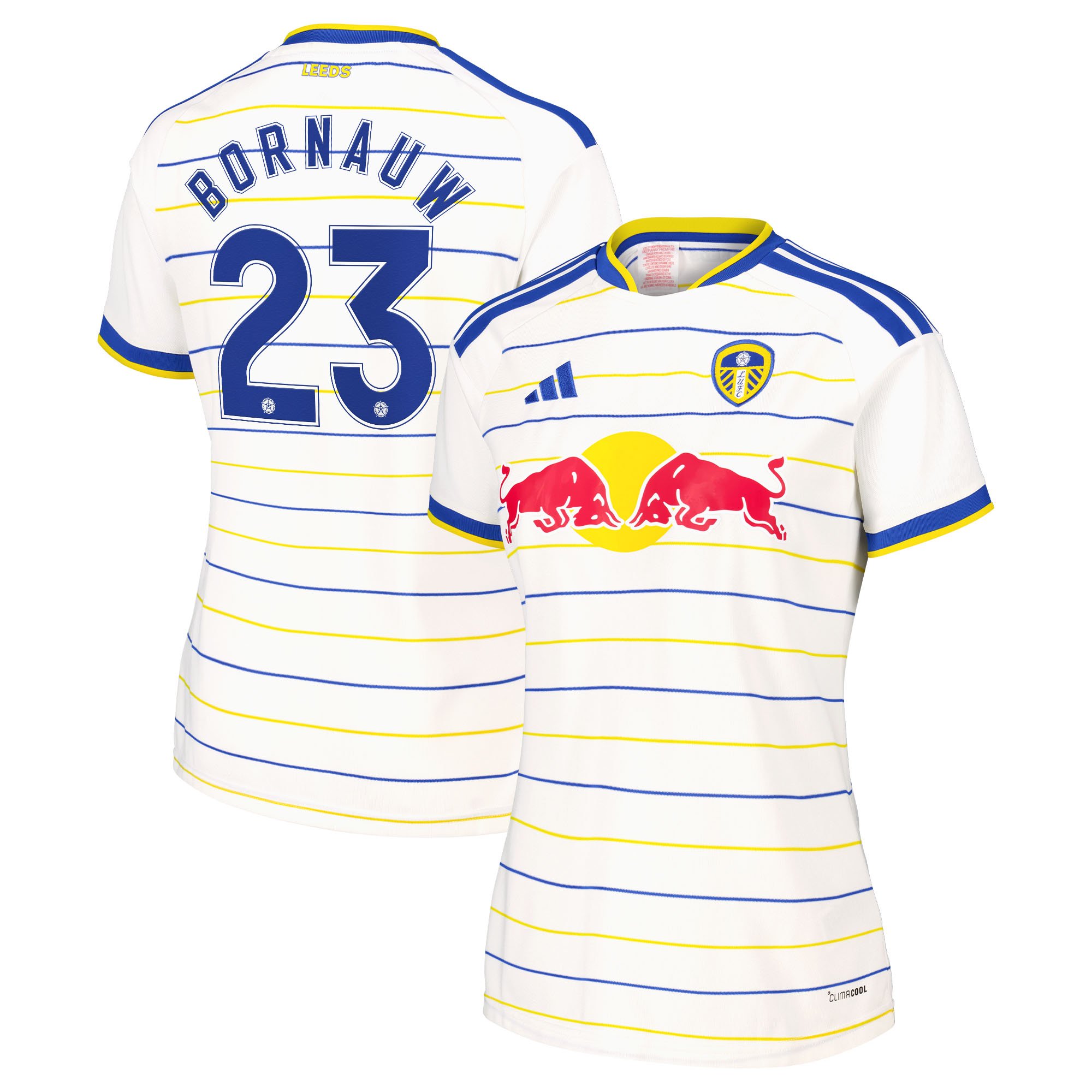 Leeds United adidas Home Shirt 2026-27 - Womens with Bornauw 23 Cup printing, , rebel_hi-res