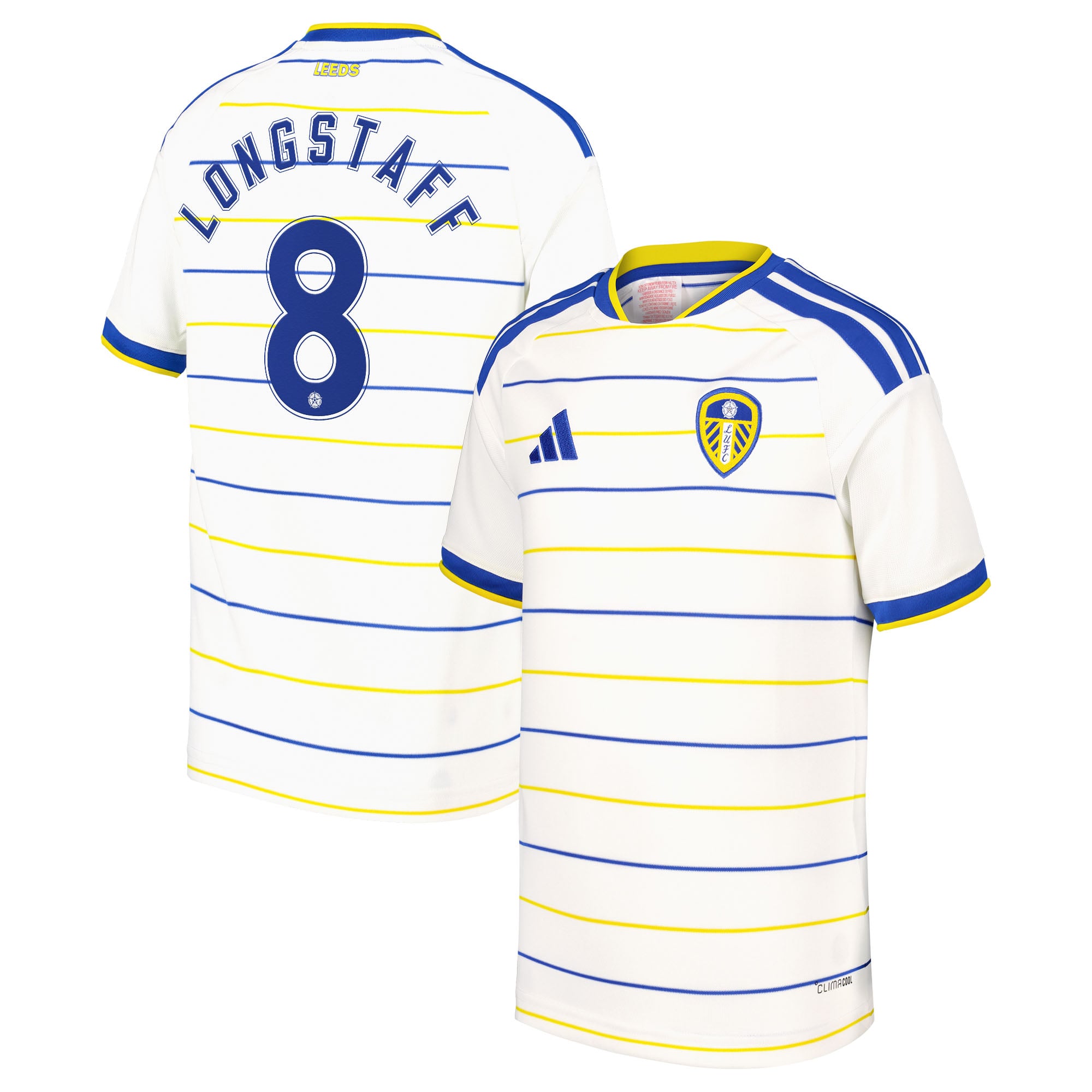Leeds United adidas Home Shirt 2026-27 - Kids with Longstaff 8 Cup printing, , rebel_hi-res