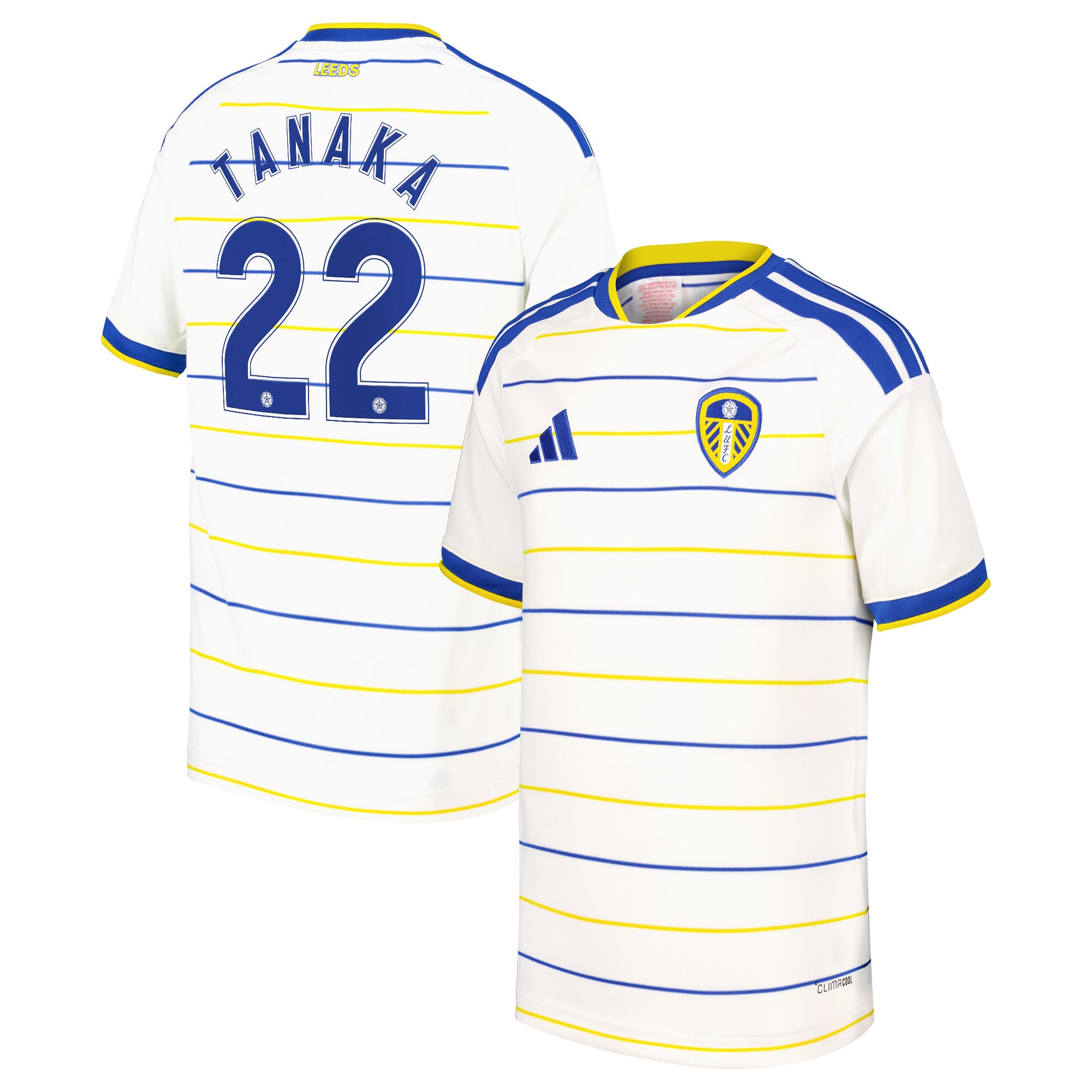 Leeds United adidas Home Shirt 2026-27 - Kids with Tanaka 22 Cup printing, , rebel_hi-res