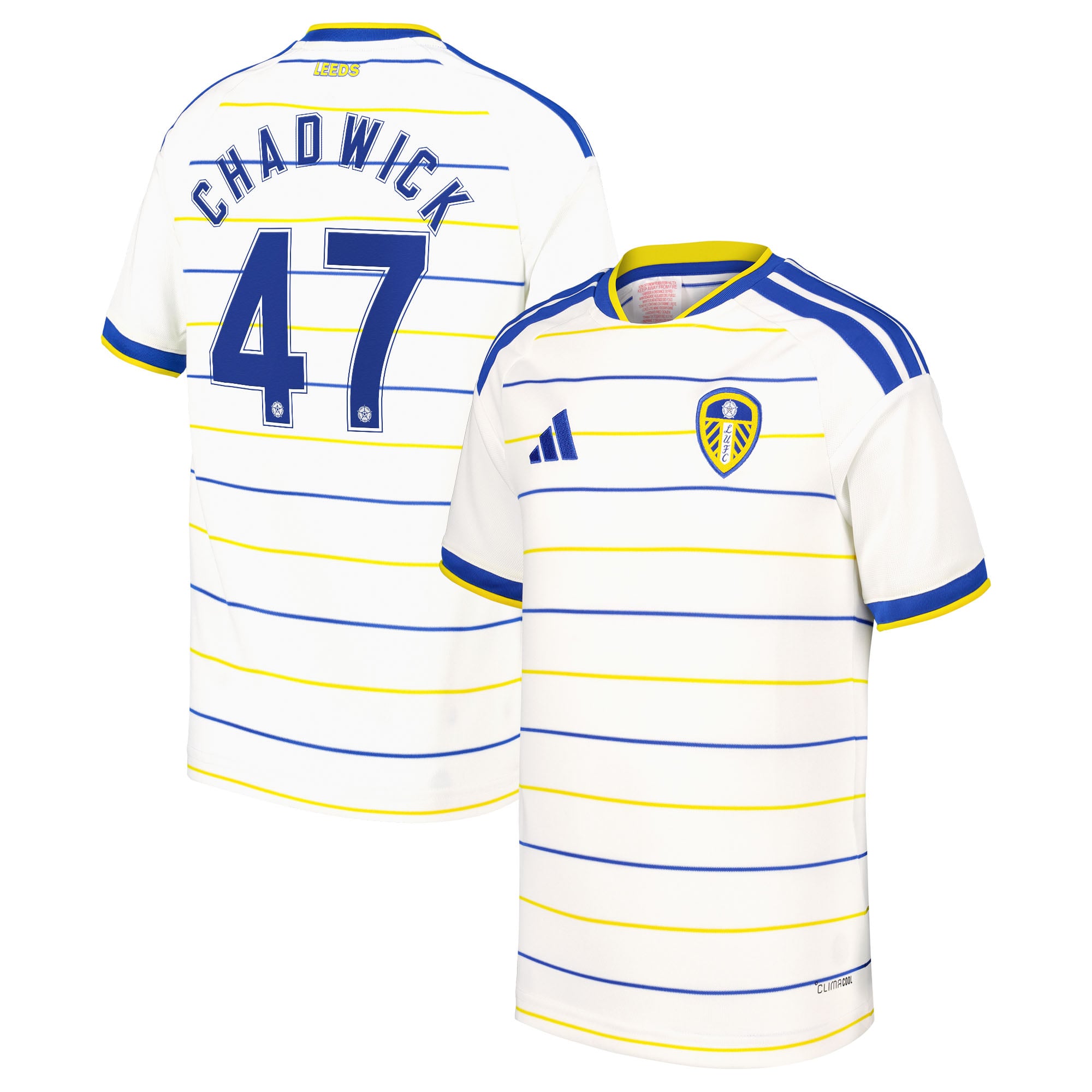 Leeds United adidas Home Shirt 2026-27 - Kids with Chadwick 47 Cup printing, , rebel_hi-res