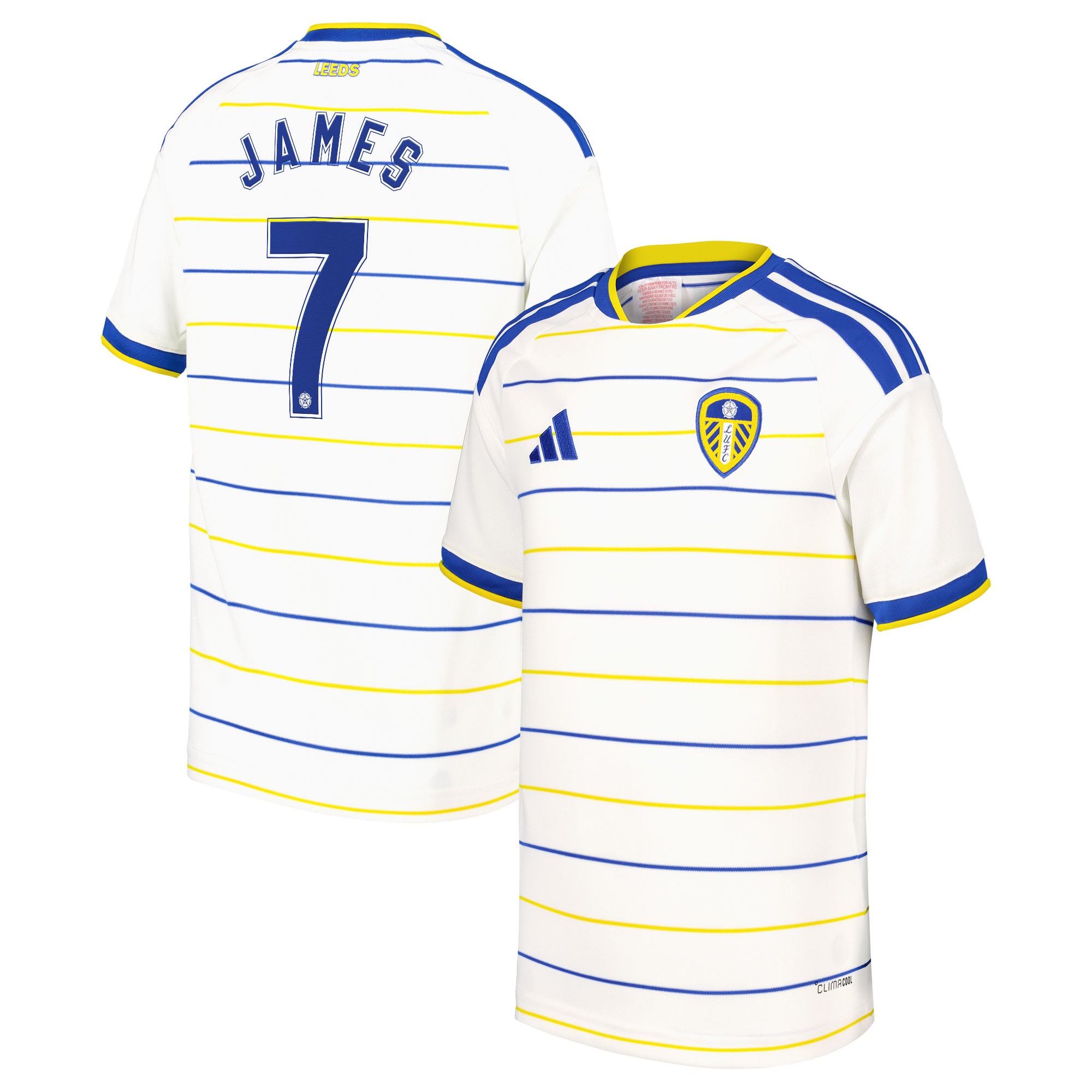 Leeds United adidas Home Shirt 2026-27 - Kids with James 7 Cup printing, , rebel_hi-res