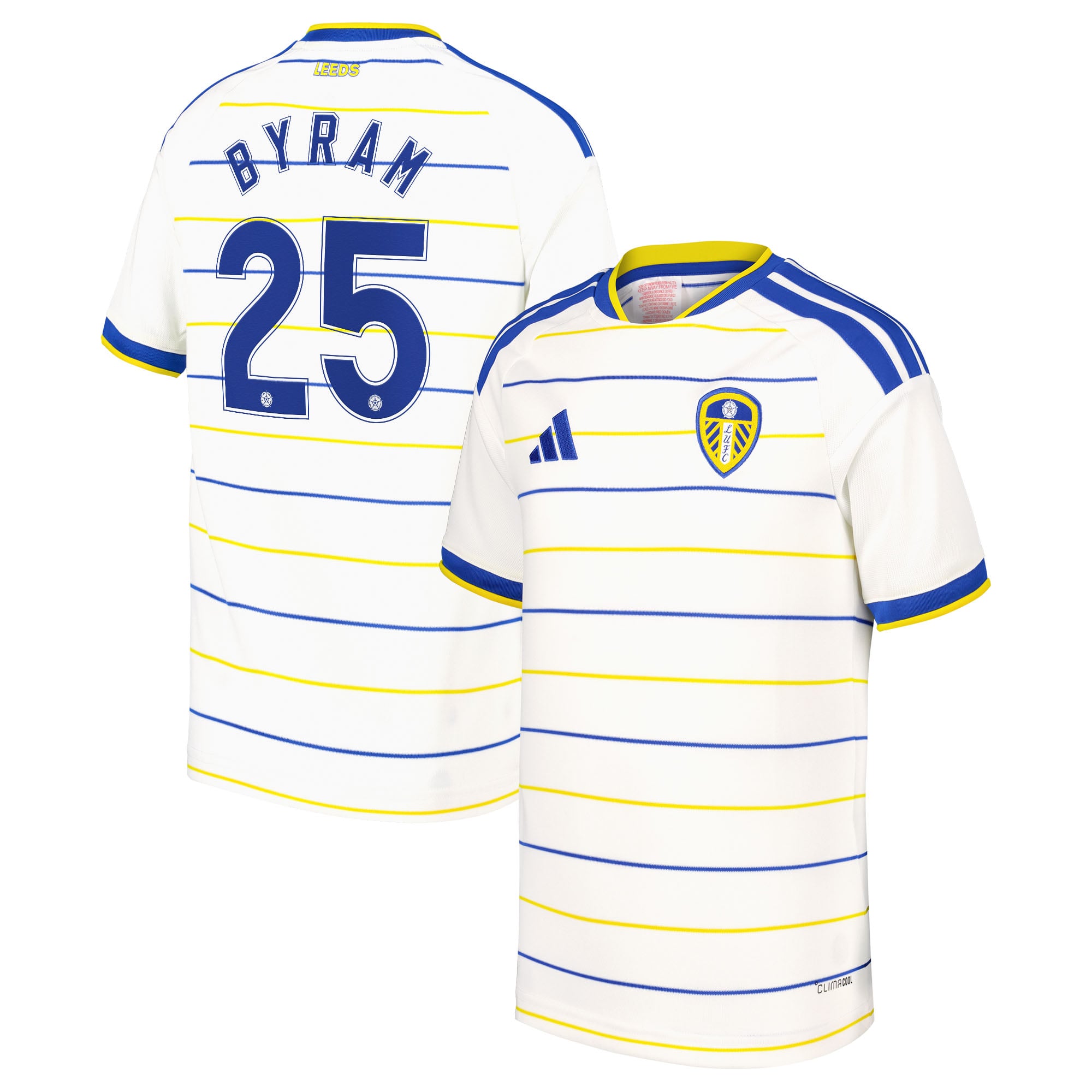 Leeds United adidas Home Shirt 2026-27 - Kids with Byram 25 Cup printing, , rebel_hi-res