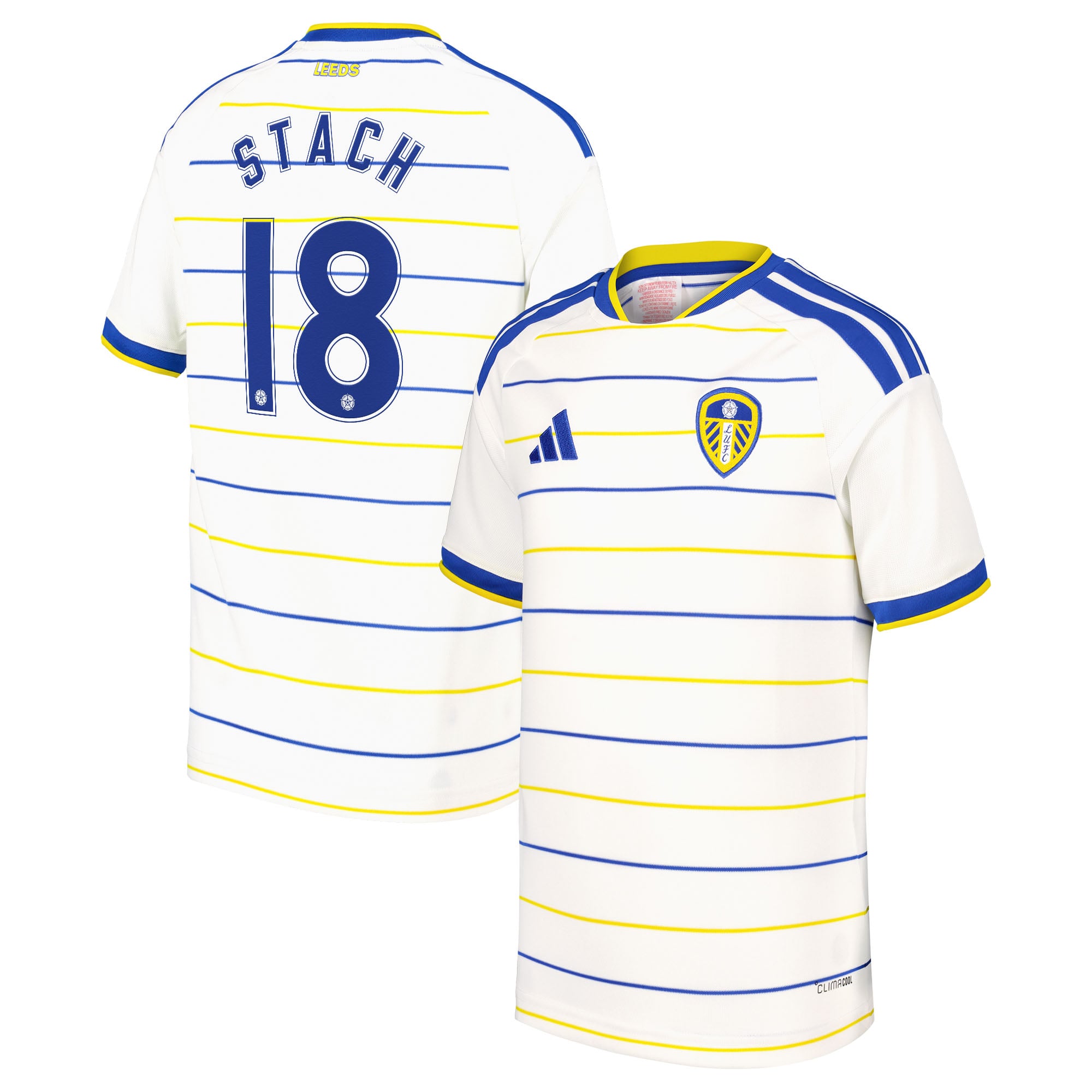 Leeds United adidas Home Shirt 2026-27 - Kids with Stach 18 Cup printing, , rebel_hi-res