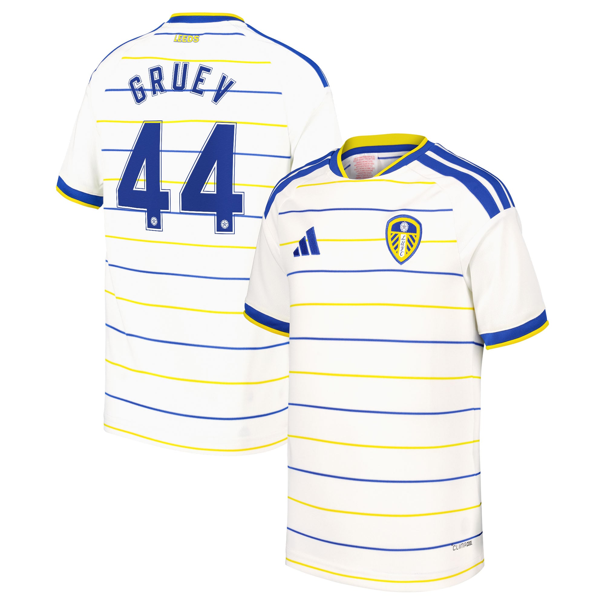 Leeds United adidas Home Shirt 2026-27 - Kids with Gruev 44 Cup printing, , rebel_hi-res