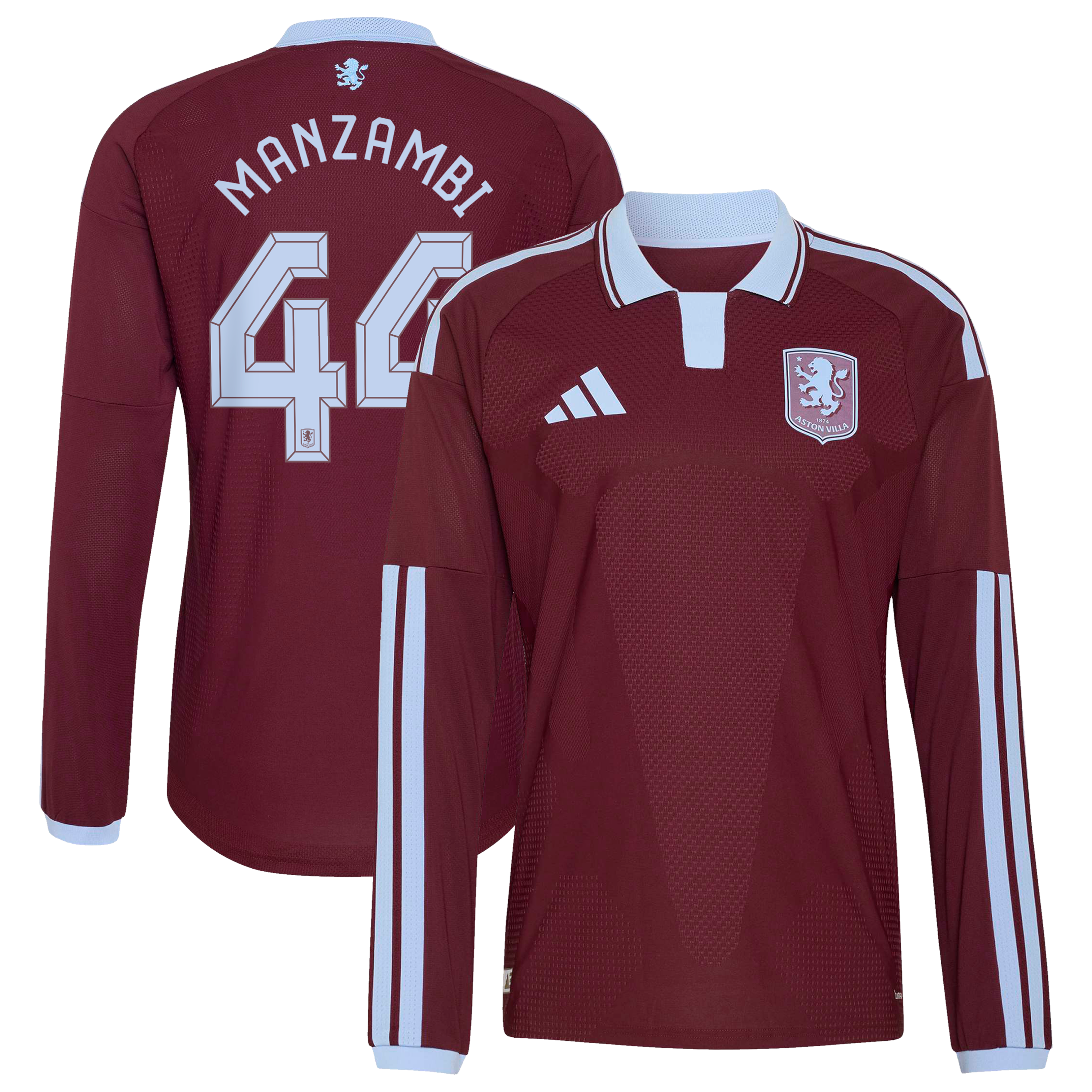 Aston Villa adidas Home Authentic Shirt 2026-27 - Long Sleeve with Manzambi 44 Cup printing, , rebel_hi-res