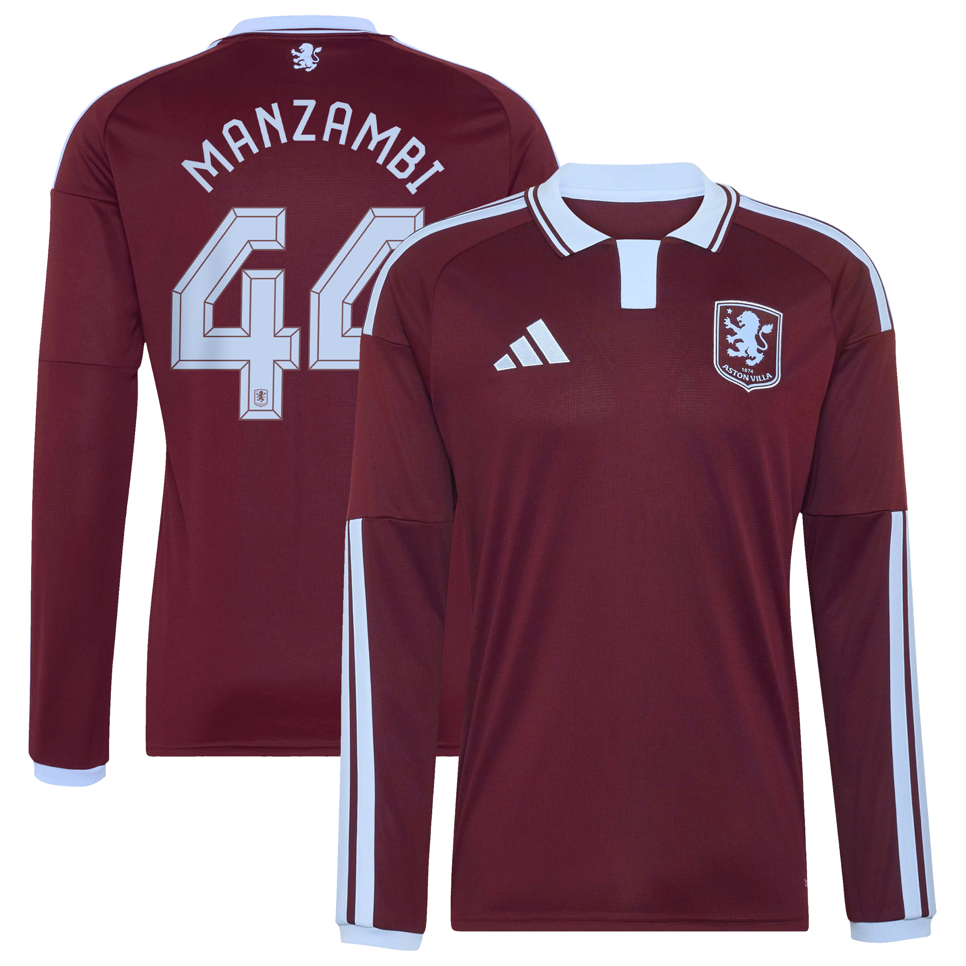 Aston Villa adidas Home Shirt 2026-27 - Long Sleeve with Manzambi 44 Cup printing, , rebel_hi-res