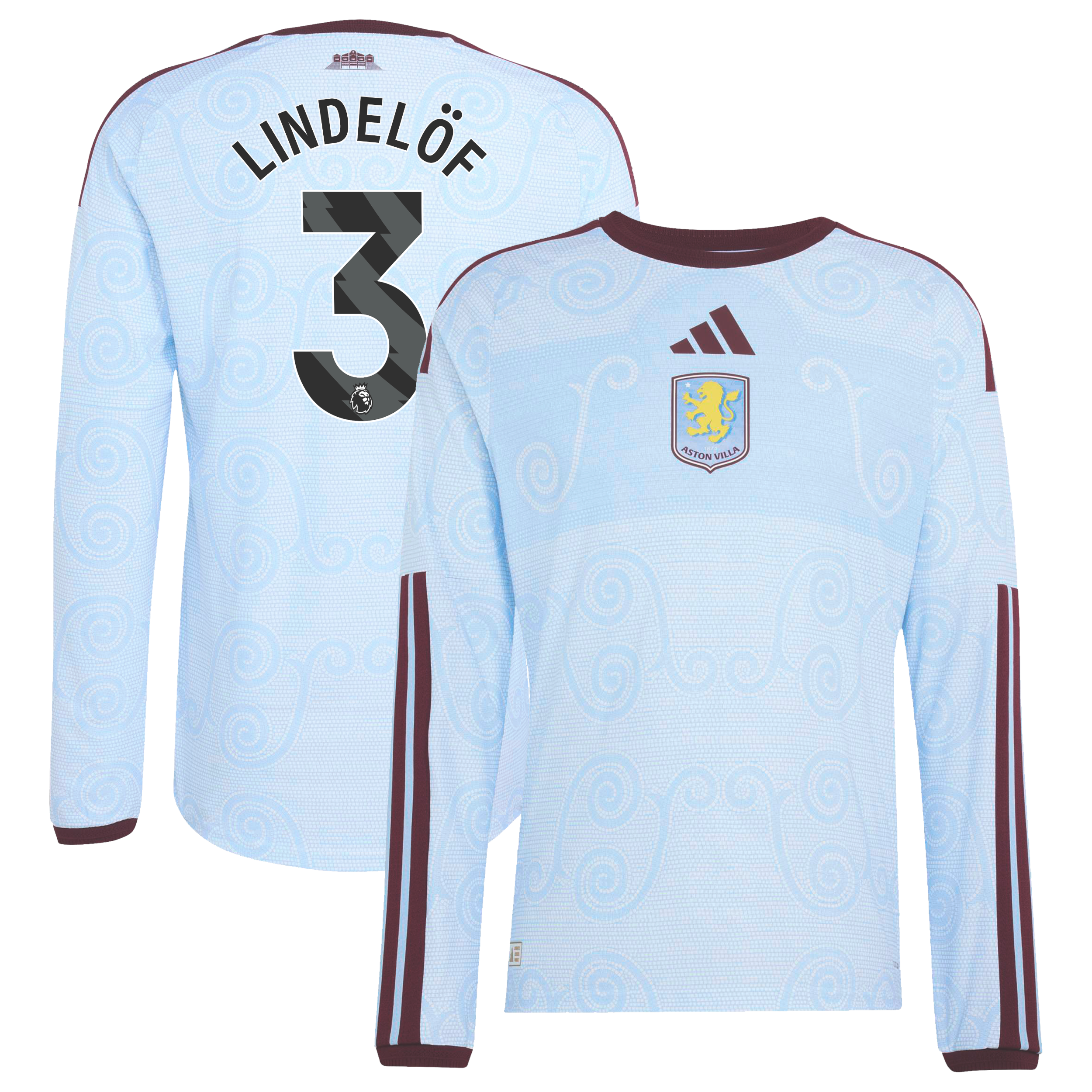 Aston Villa adidas Third Authentic Shirt 2026-27 - Long Sleeve with Lindel&ouml;f 3 printing, , rebel_hi-res