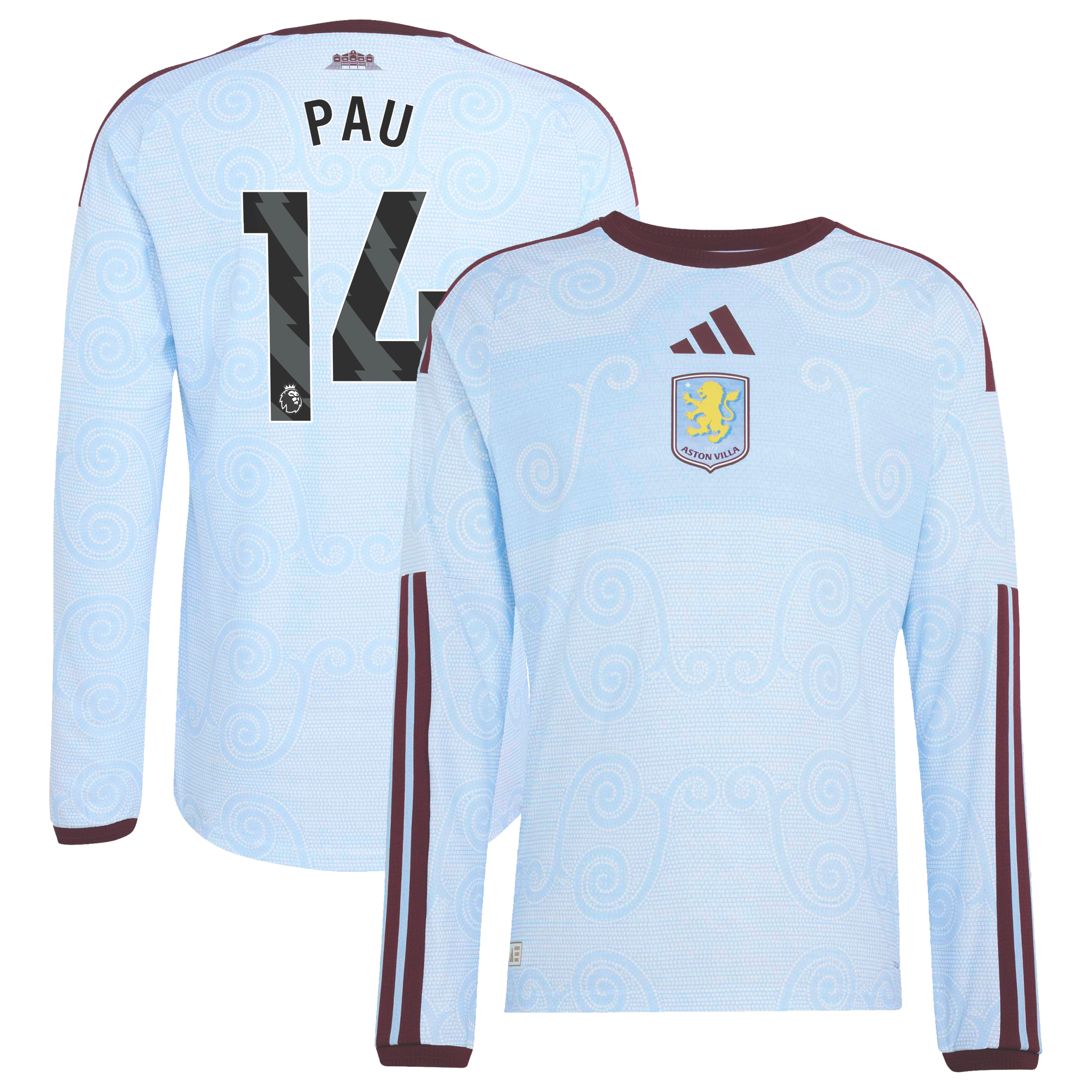 Aston Villa adidas Third Authentic Shirt 2026-27 - Long Sleeve with Pau 14 printing