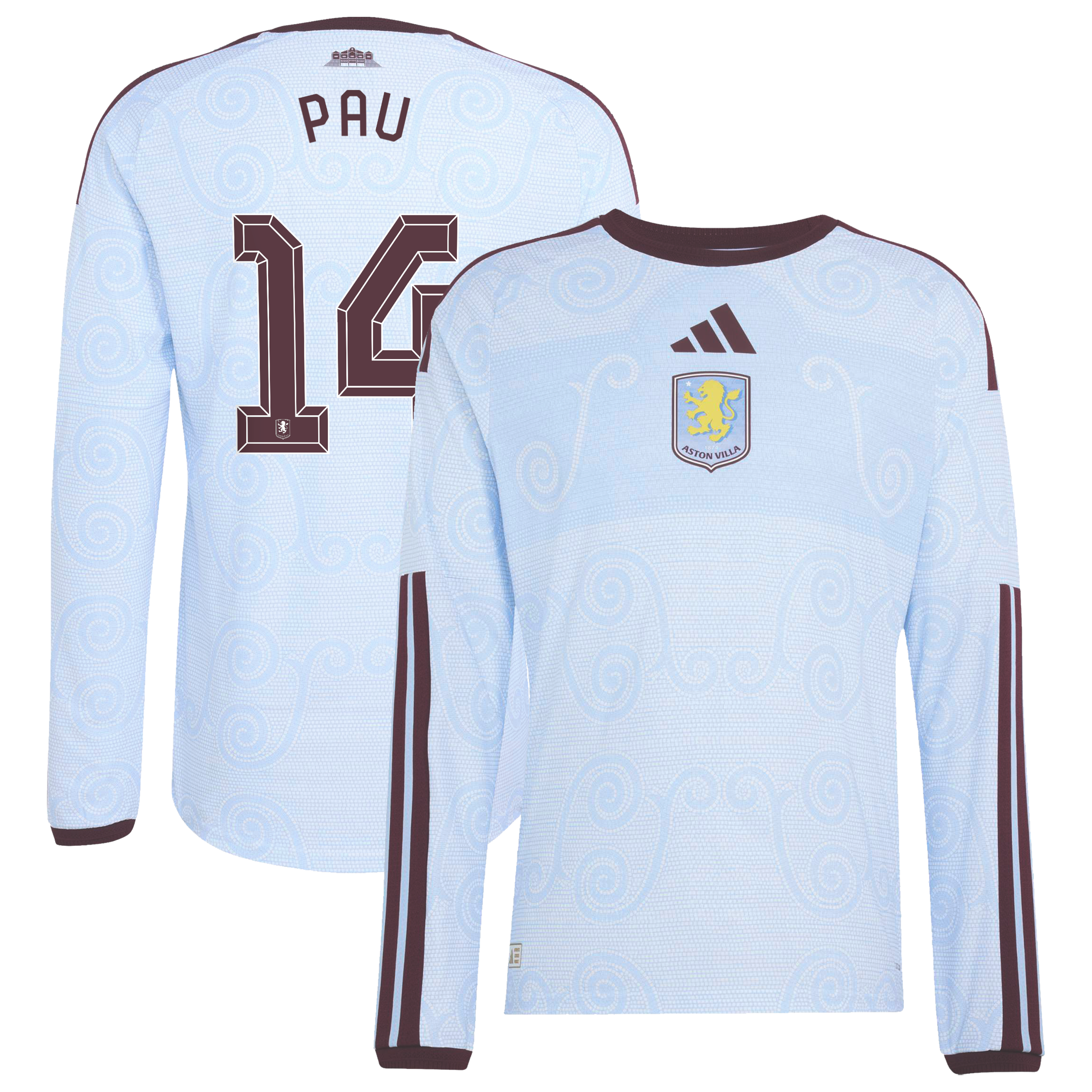 Aston Villa adidas Third Authentic Shirt 2026-27 - Long Sleeve with Pau 14 Cup printing, , rebel_hi-res
