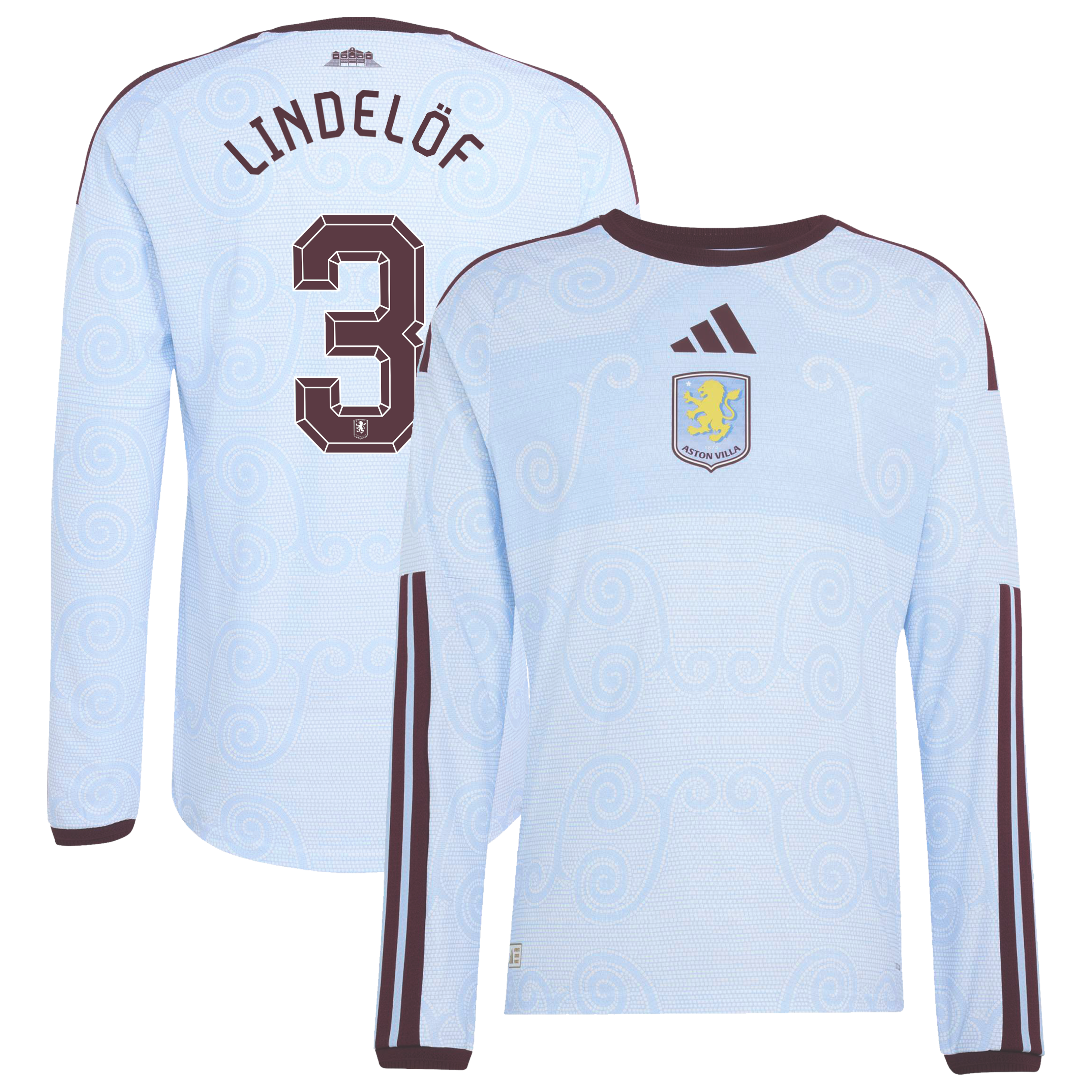 Aston Villa adidas Third Authentic Shirt 2026-27 - Long Sleeve with Lindel&ouml;f 3 Cup printing, , rebel_hi-res
