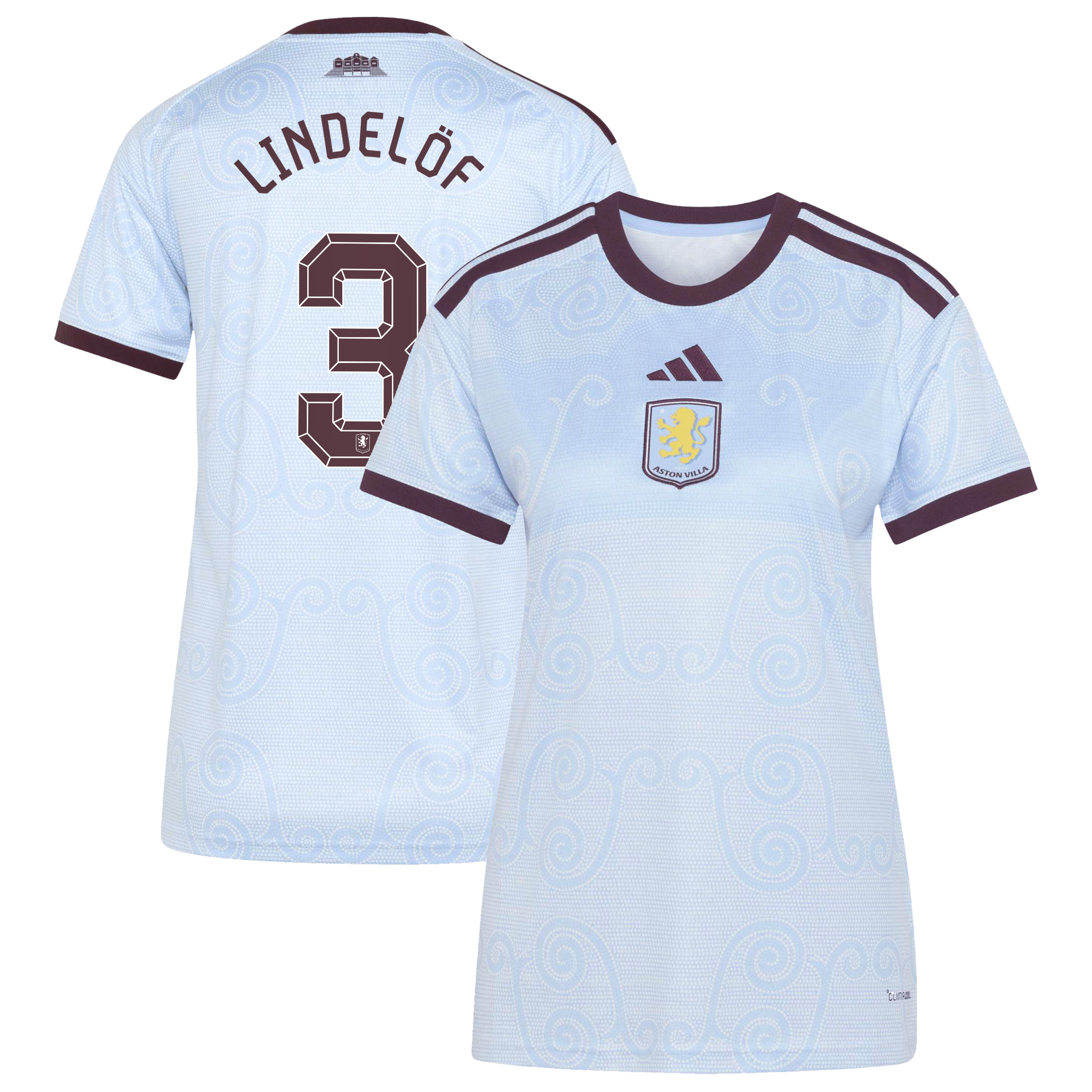 Aston Villa adidas Third Shirt 2026-27 - Womens with Lindel&ouml;f 3 Cup printing, , rebel_hi-res