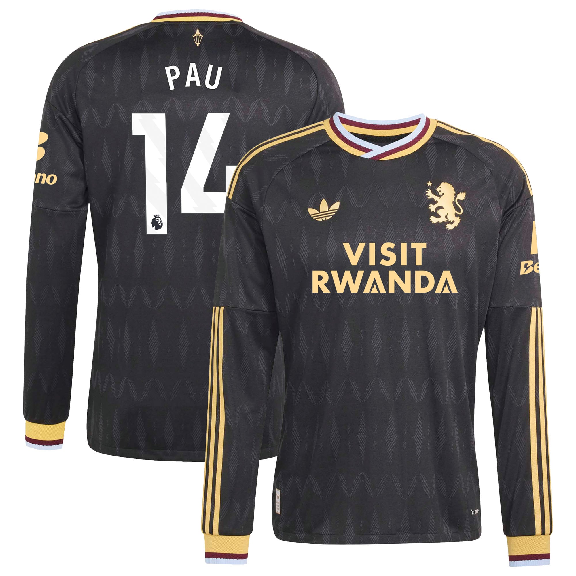 Aston Villa adidas Away Authentic Shirt 2026-27 - Long Sleeve with Pau 14 printing