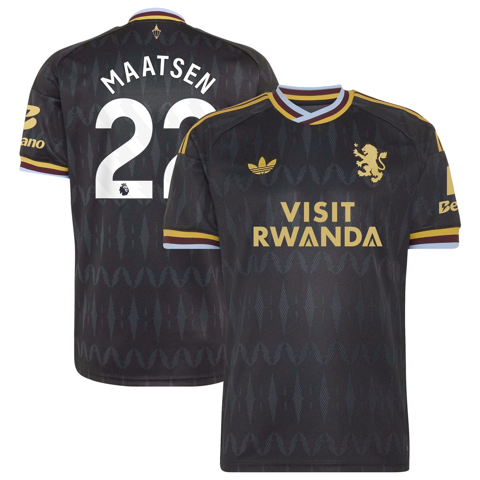 Aston Villa adidas Away Shirt 2026-27 with Maatsen 22 printing