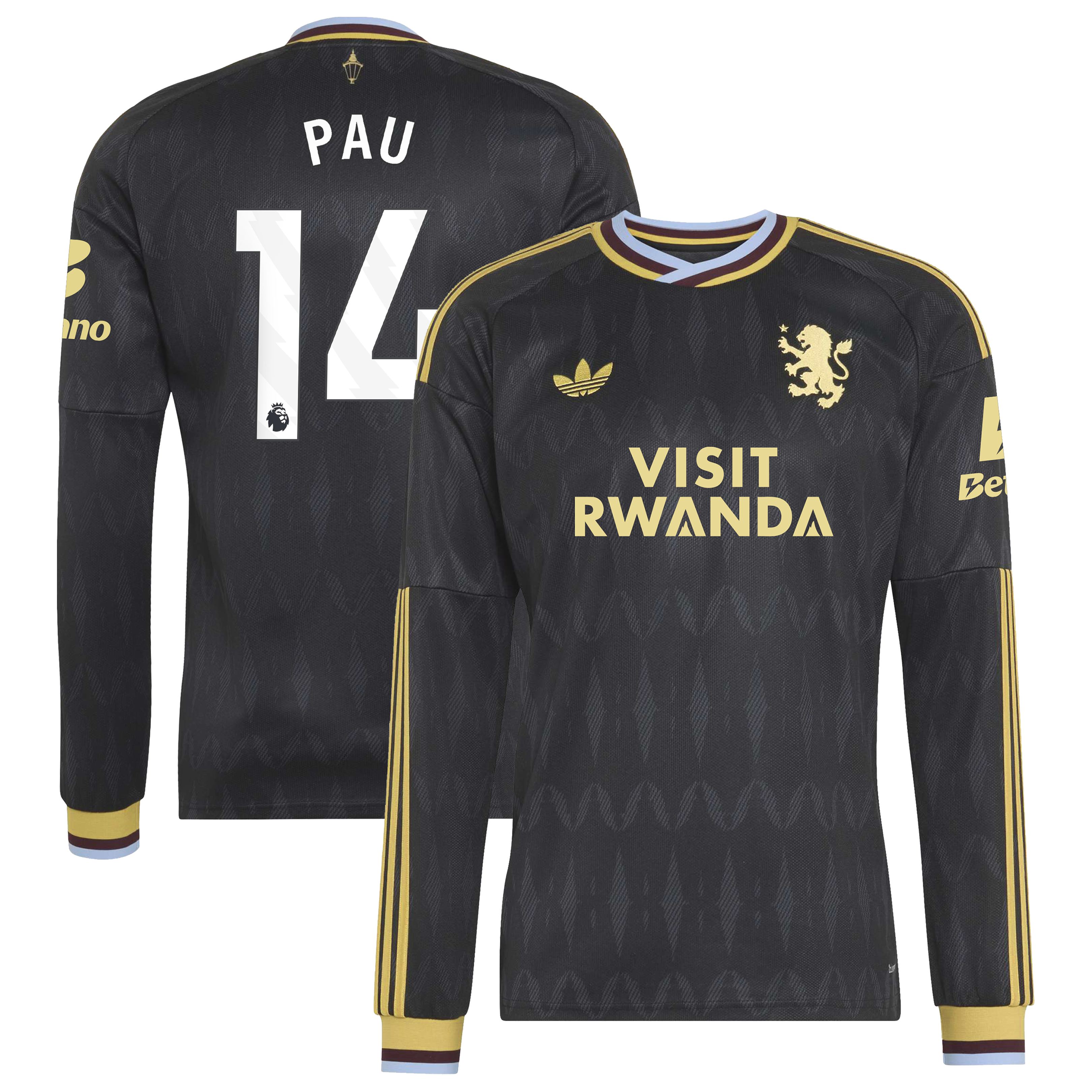 Aston Villa adidas Away Shirt 2026-27 - Long Sleeve with Pau 14 printing, , rebel_hi-res