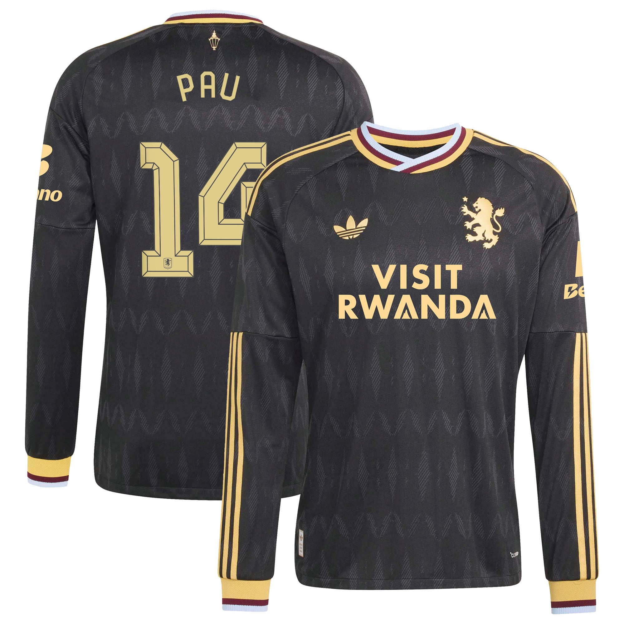 Aston Villa adidas Away Authentic Shirt 2026-27 - Long Sleeve with Pau 14 Cup printing