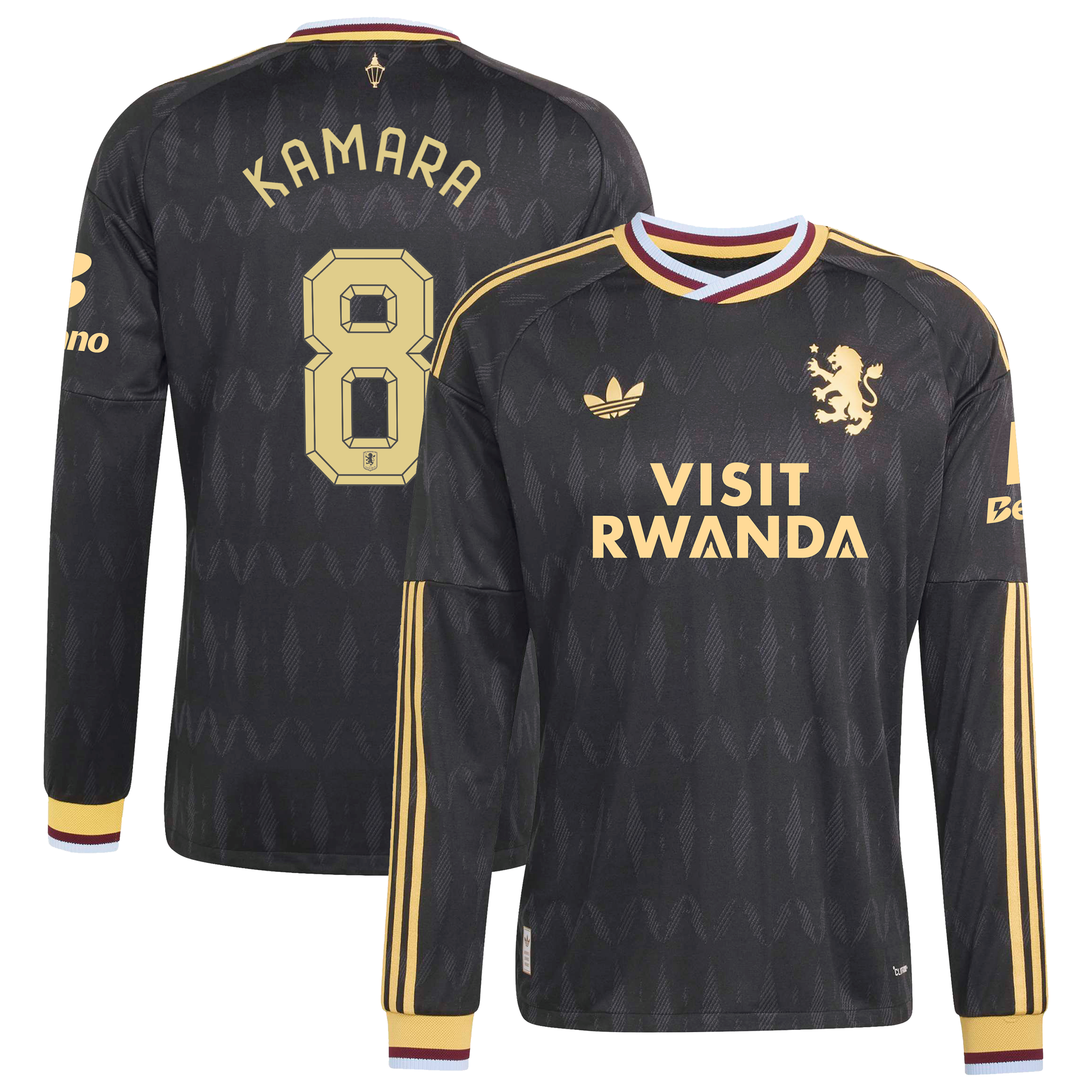Aston Villa adidas Away Authentic Shirt 2026-27 - Long Sleeve with Kamara 8 Cup printing