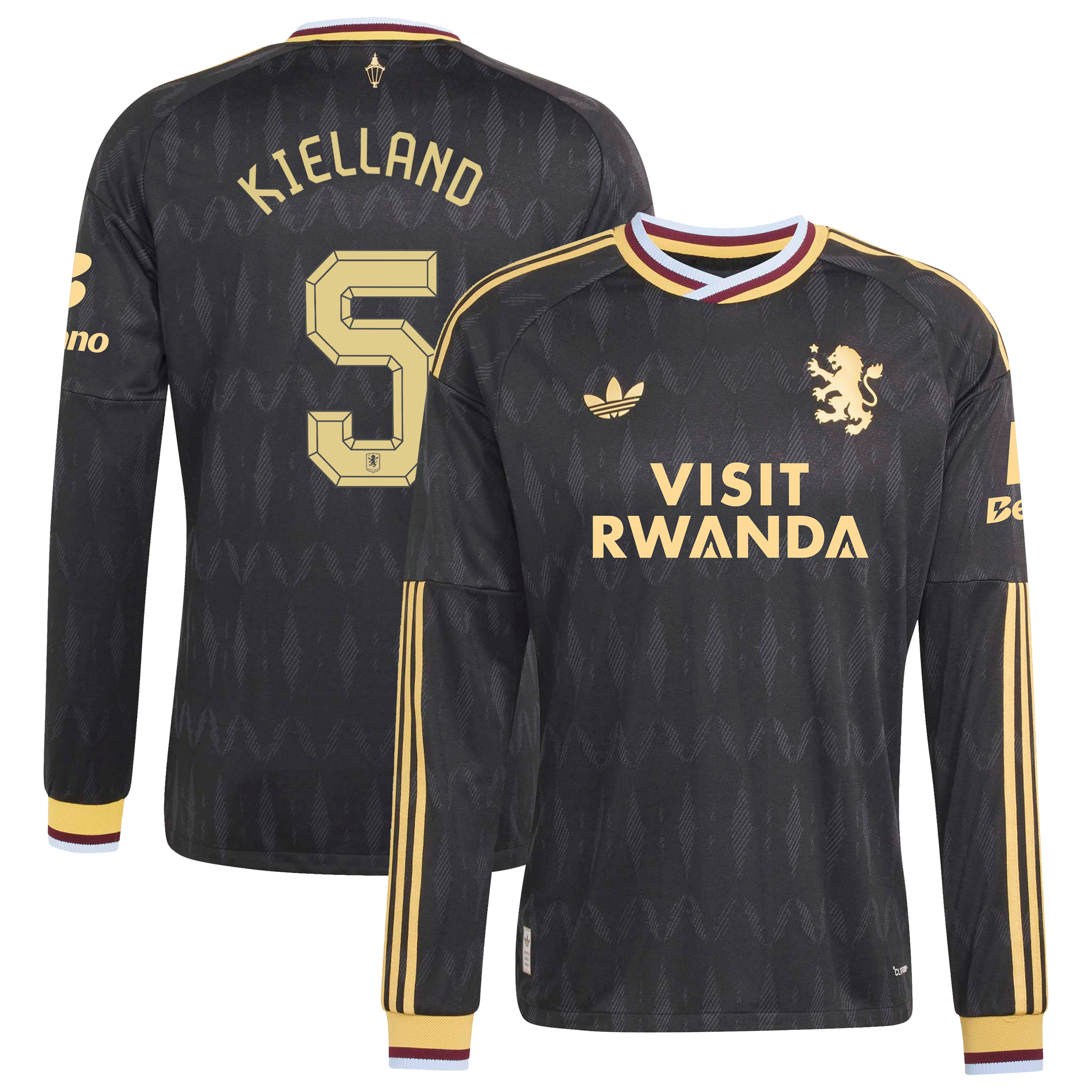 Aston Villa adidas Away Authentic Shirt 2026-27 - Long Sleeve with Kielland 5 Cup printing