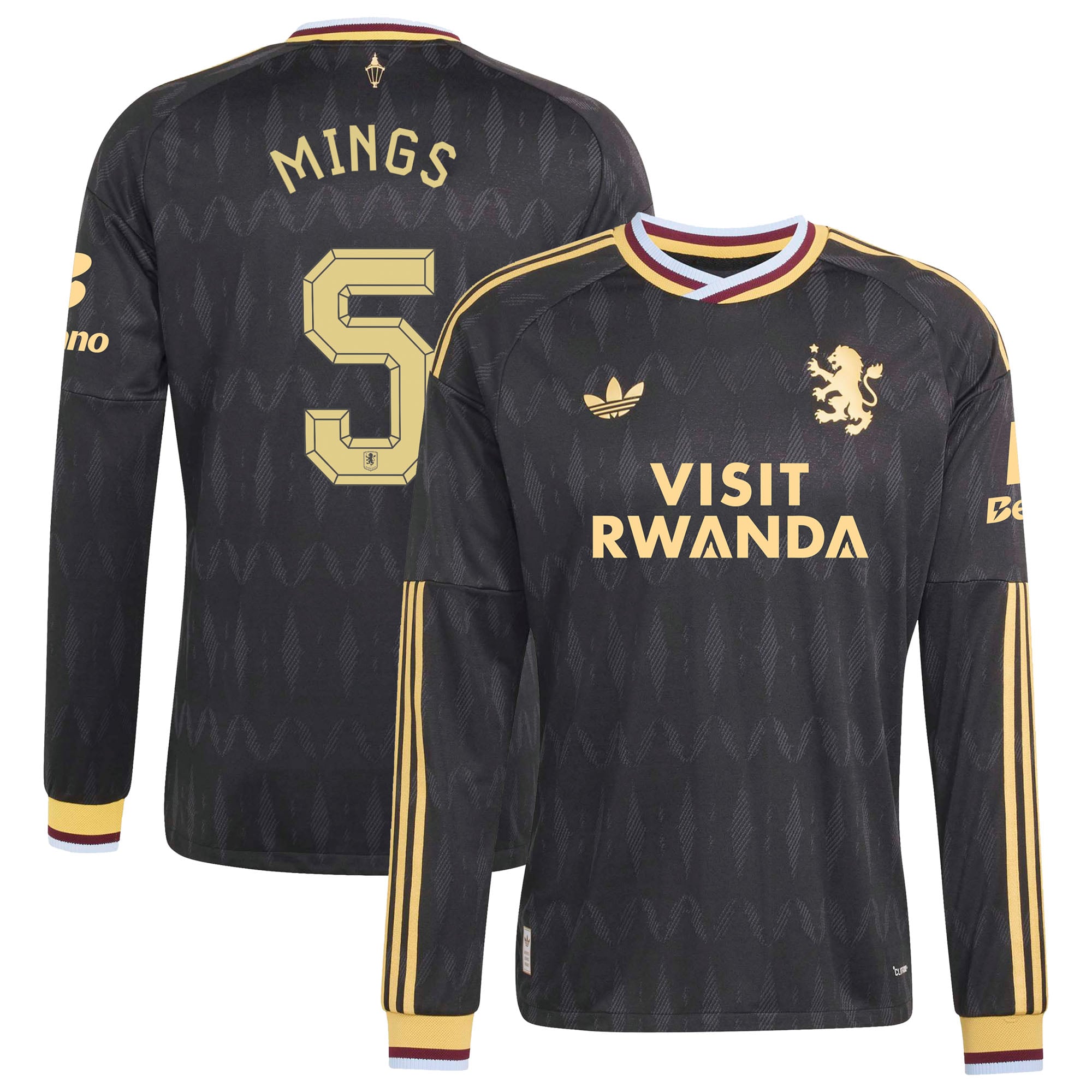 Aston Villa adidas Away Authentic Shirt 2026-27 - Long Sleeve with Mings 5 Cup printing