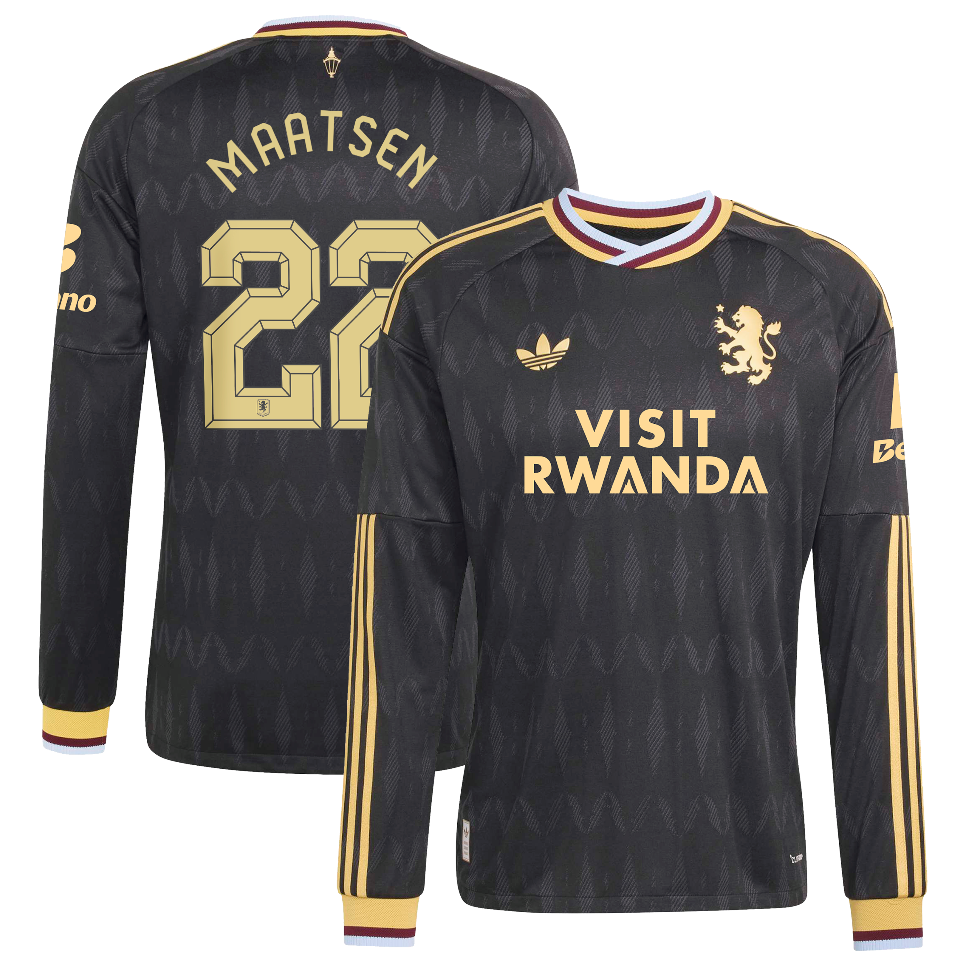 Aston Villa adidas Away Authentic Shirt 2026-27 - Long Sleeve with Maatsen 22 Cup printing