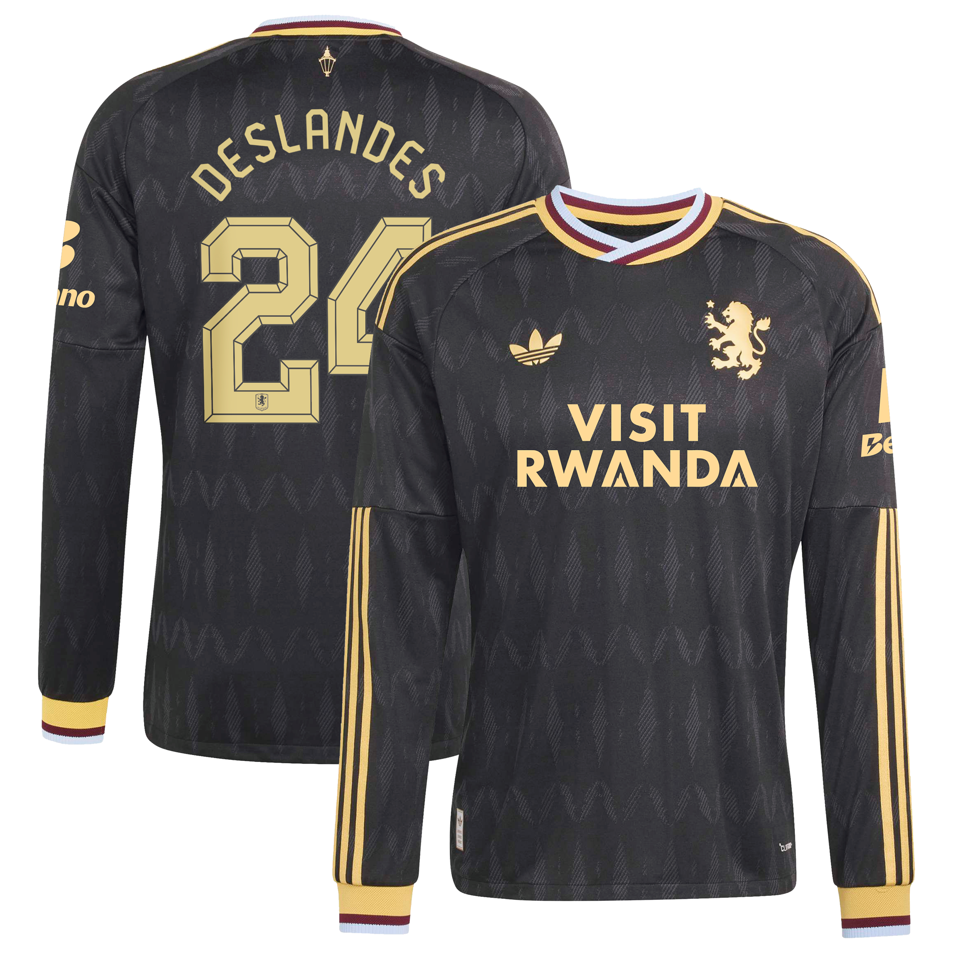 Aston Villa adidas Away Authentic Shirt 2026-27 - Long Sleeve with Deslandes 24 Cup printing, , rebel_hi-res
