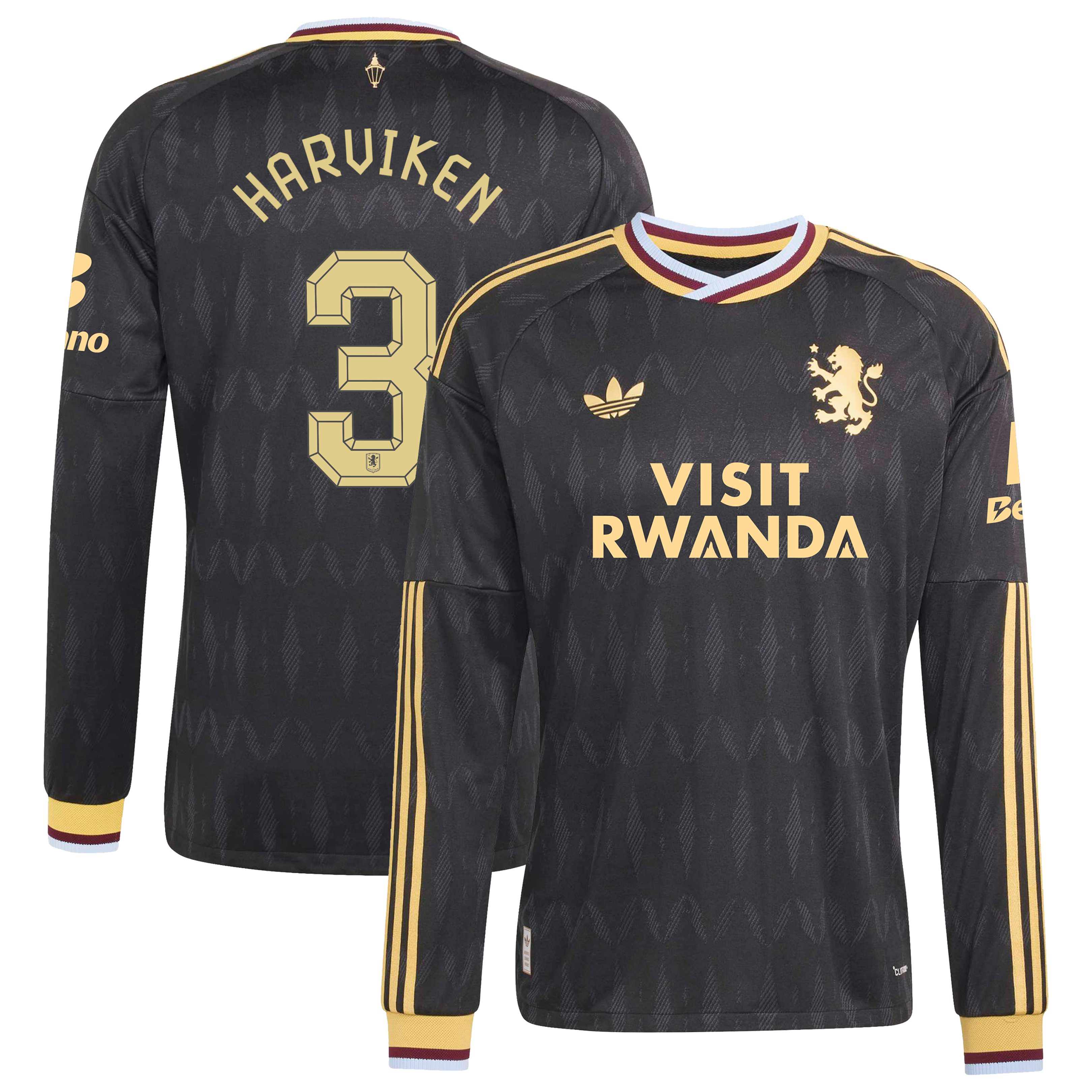 Aston Villa adidas Away Authentic Shirt 2026-27 - Long Sleeve with Harviken 3 Cup printing