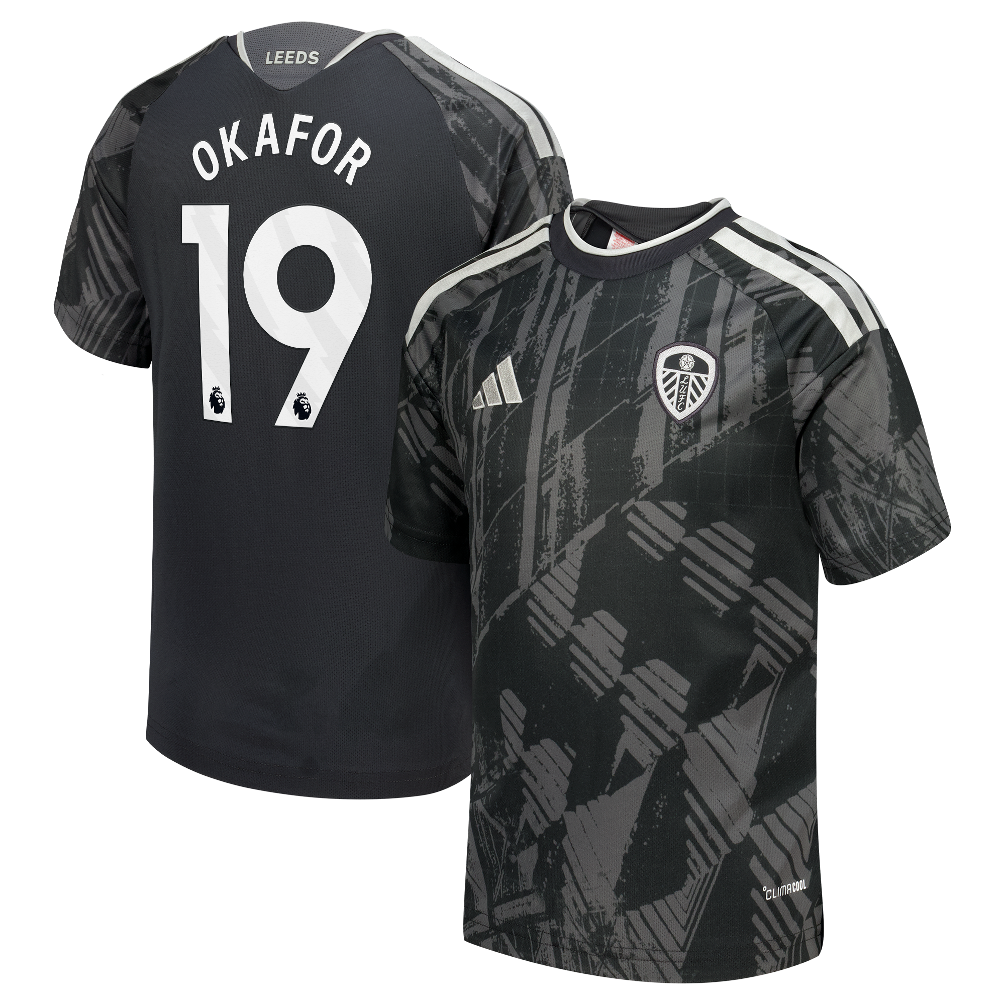 Leeds United adidas Third Shirt 2026-27 - Kids with Okafor 19 printing