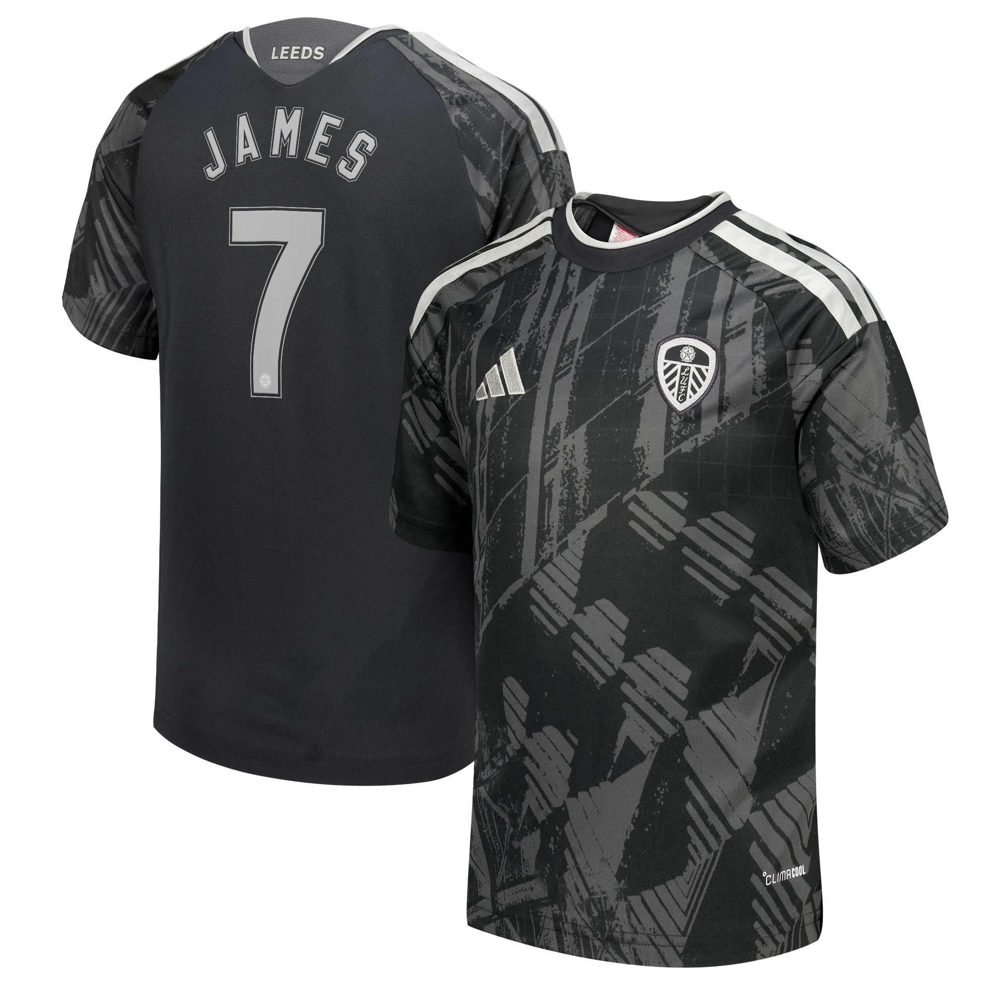 Leeds United adidas Third Shirt 2026-27 - Kids with James 7 Cup printing
