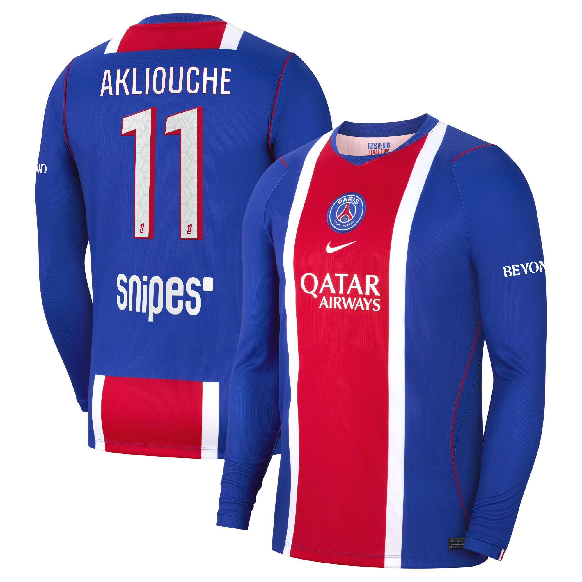 PSG Nike Home Stadium Shirt 2026-27 - Long Sleeve - Kids with Akliouche 11 printing, , rebel_hi-res