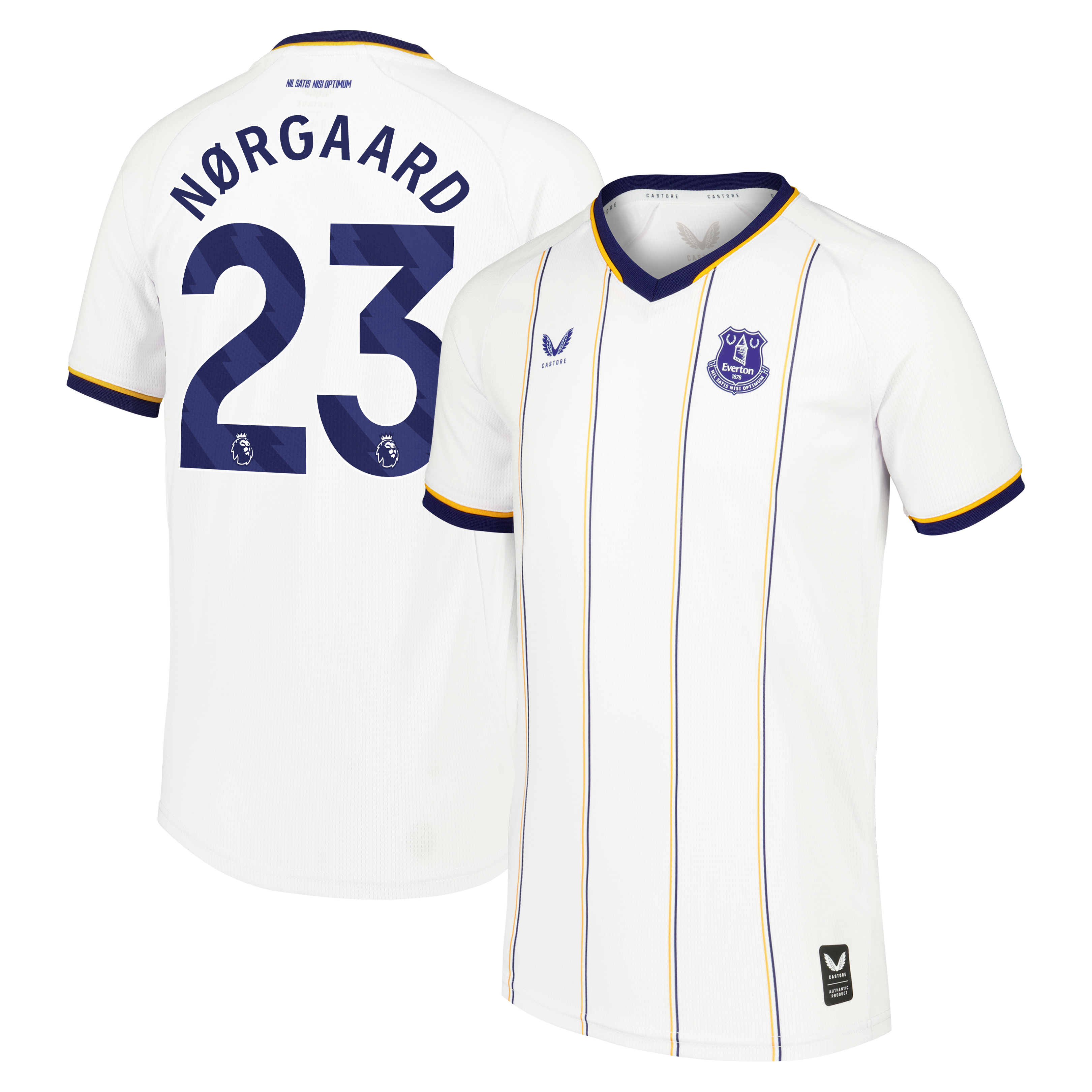 Everton Castore Away Replica Shirt 2026-27 - Kids with Nørgaard 23 printing