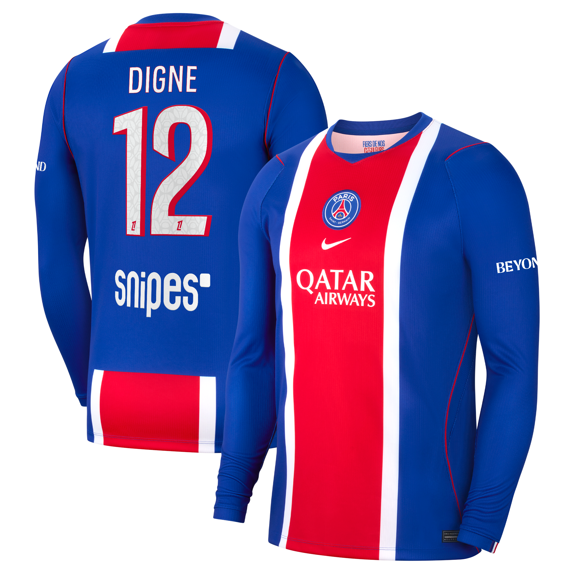 PSG Nike Home Stadium Long Sleeve Shirt 2026-27 with Digne 12 printing