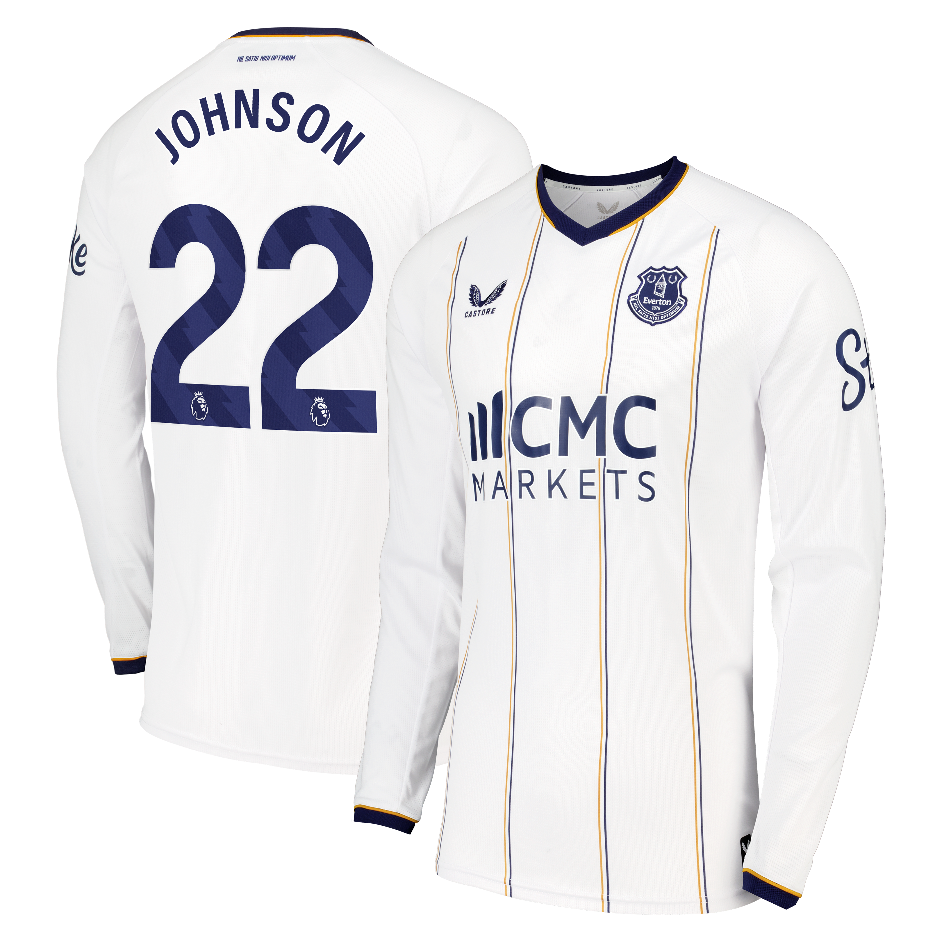 Everton Castore Away Replica Shirt 2026-27 - Long Sleeve with Johnson 22 printing