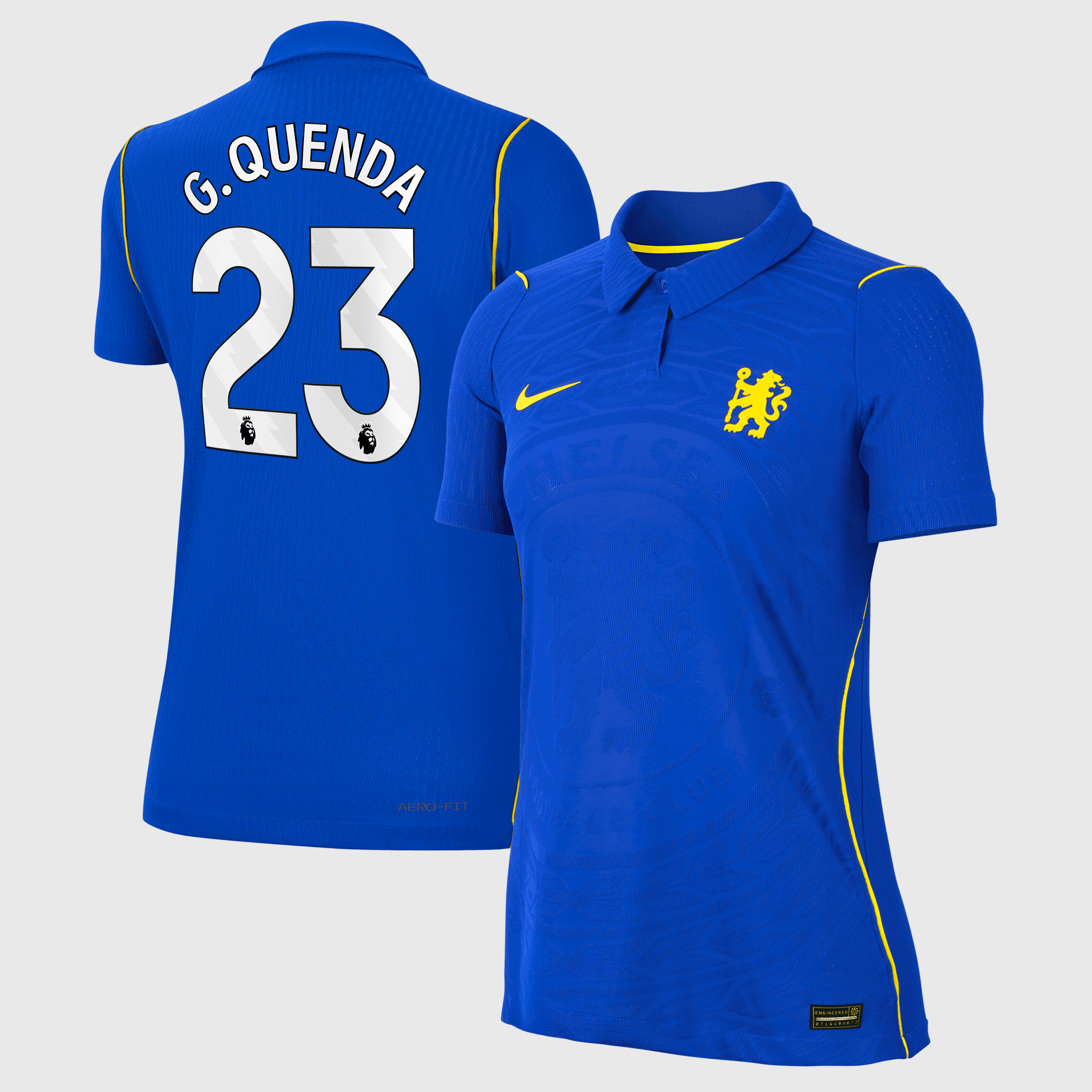 Chelsea Nike Home Aero-FIT Match Shirt 2026-27 - Womens with G.Quenda 23 printing