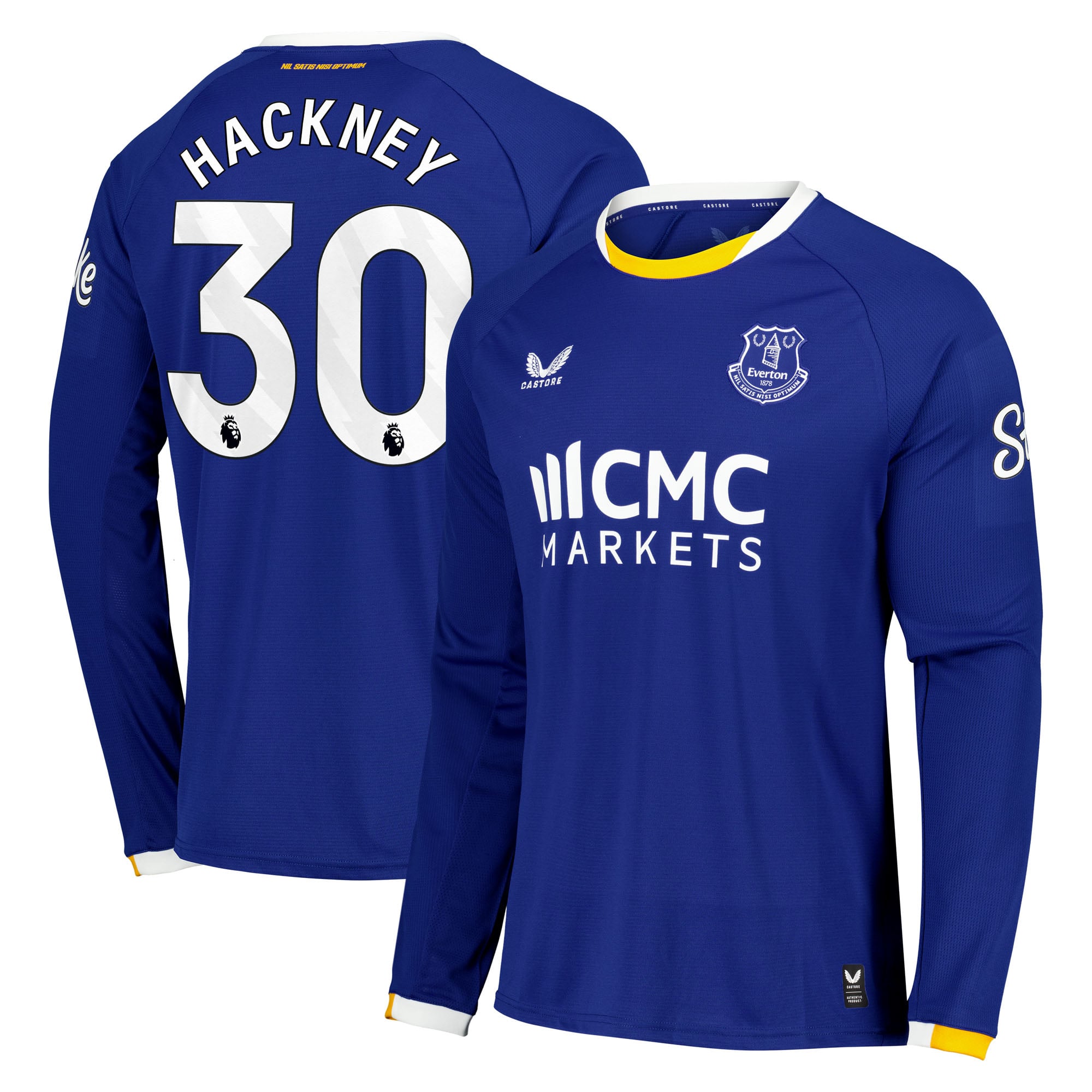 Everton Castore Home Replica Shirt 2026-27 - Long Sleeve with Hackney 30 printing