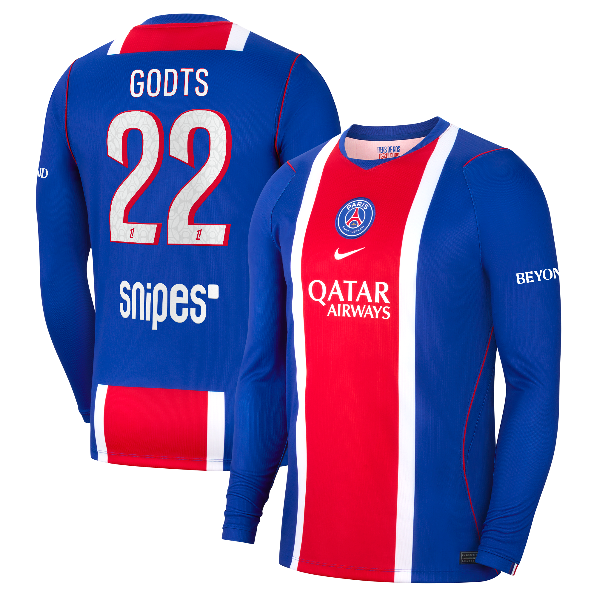 PSG Nike Home Stadium Long Sleeve Shirt 2026-27 with Godts 22 printing